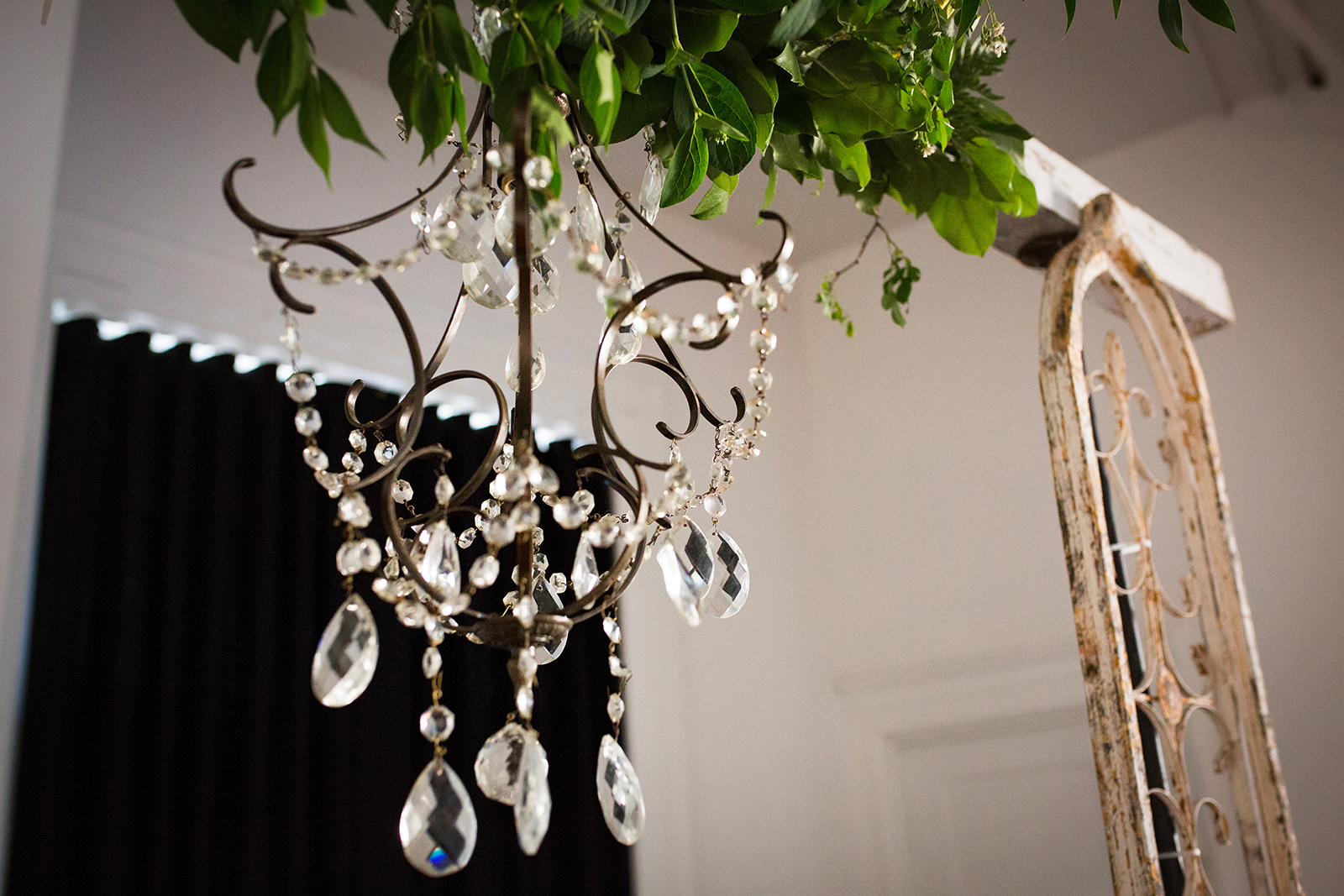 Chandelier to accent wedding ceremony decor for Pittsburgh wedding at Ace Hotel for school-themed vintage glam wedding. See more fun wedding details at exhale-events.com