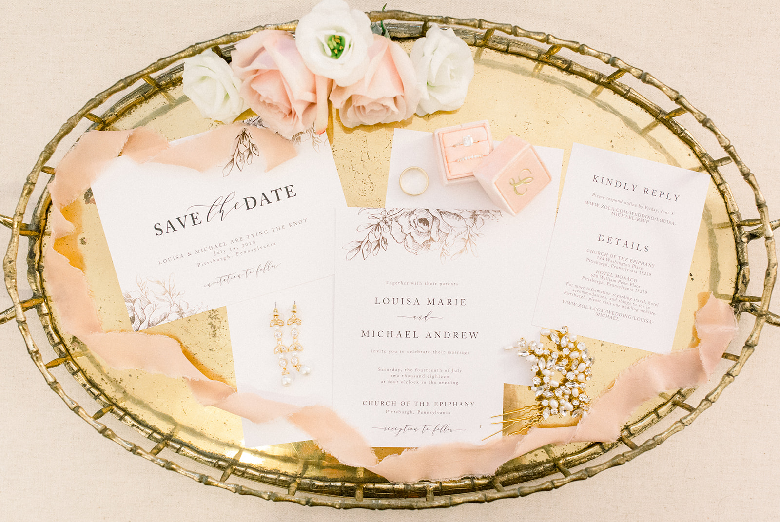 Simple wedding invitations and wedding details for Pittsburgh wedding held at Hotel Monaco. See more beautiful details of this simple, yet stunning wedding at exhale-events.com!