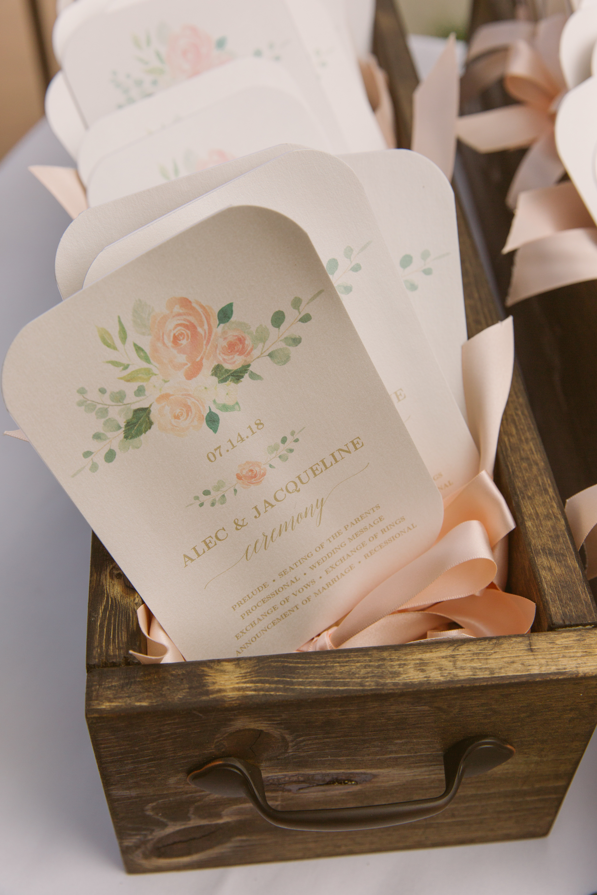 Fan wedding programs for San Diego, California outdoor wedding planned by Exhale Events. See all the beautiful details at exhale-events.com!