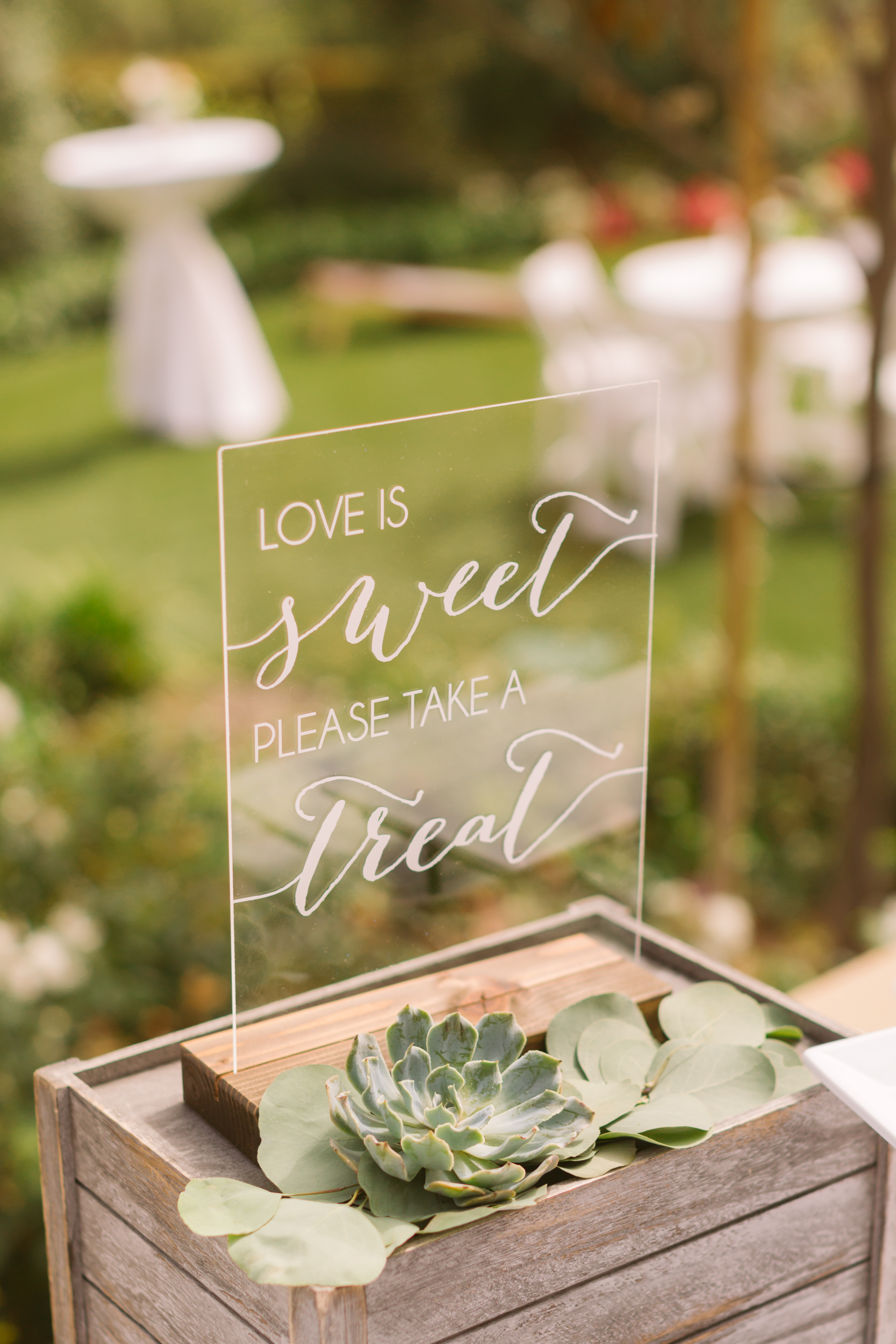 Wedding sign for wedding dessert table for San Diego, California outdoor wedding planned by Exhale Events. See all the beautiful details at exhale-events.com!