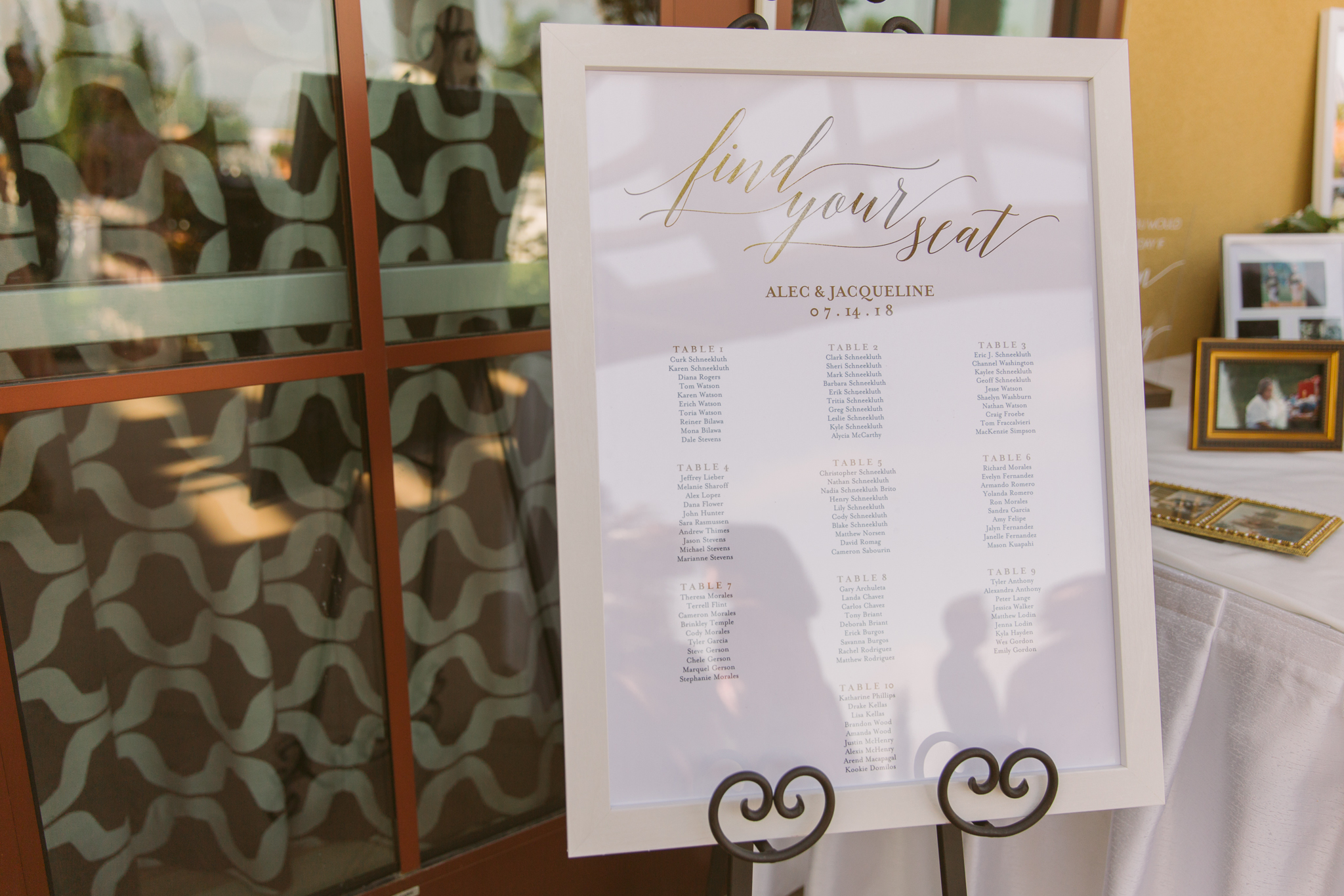 Wedding table seating chart at San Diego, California outdoor wedding planned by Exhale Events. See all the beautiful details at exhale-events.com!