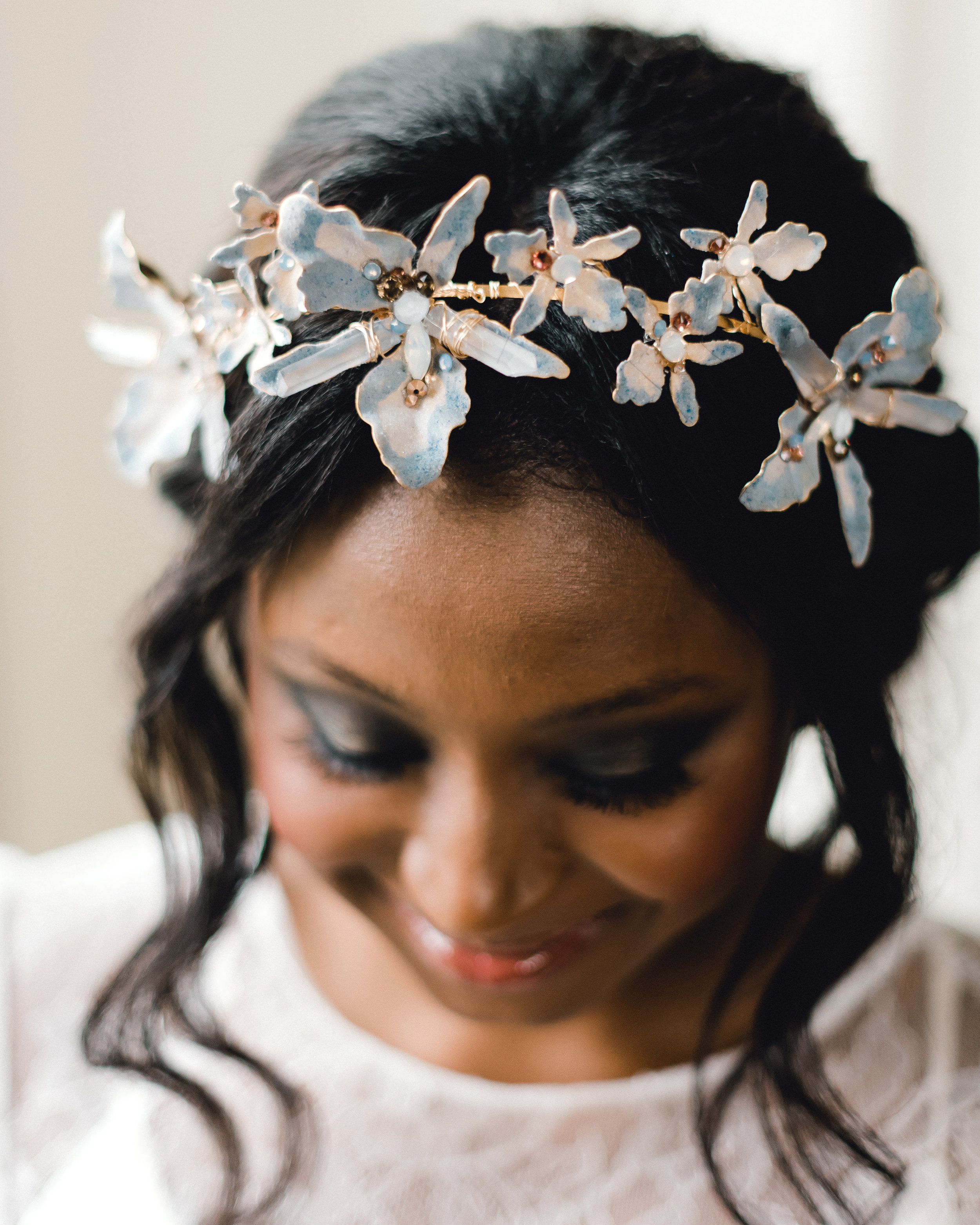 Wedding hair updo with hair accessory for Pablo Neruda enchanting garden styled shoot planned by Exhale Events. Get inspired at exhale-events.com!
