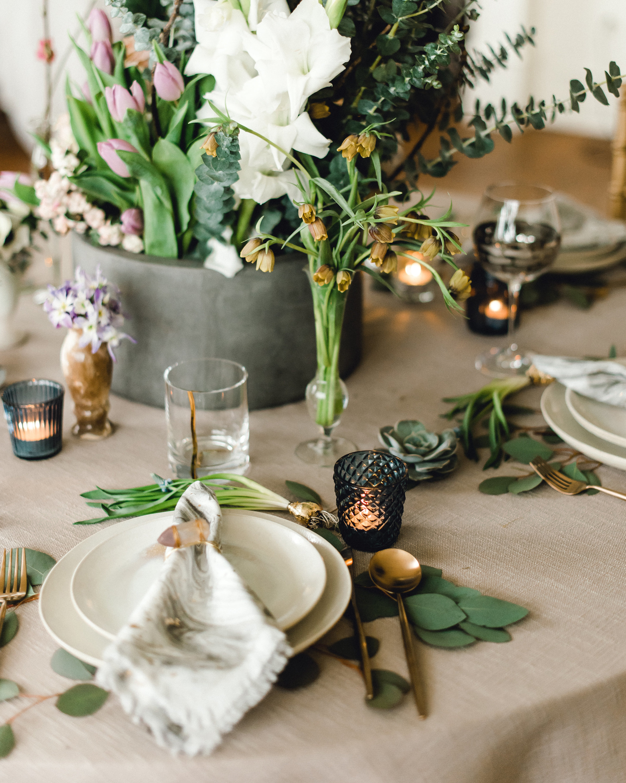 Wedding table setting and table decor for Pablo Neruda enchanting garden styled shoot planned by Exhale Events. Get inspired at exhale-events.com!