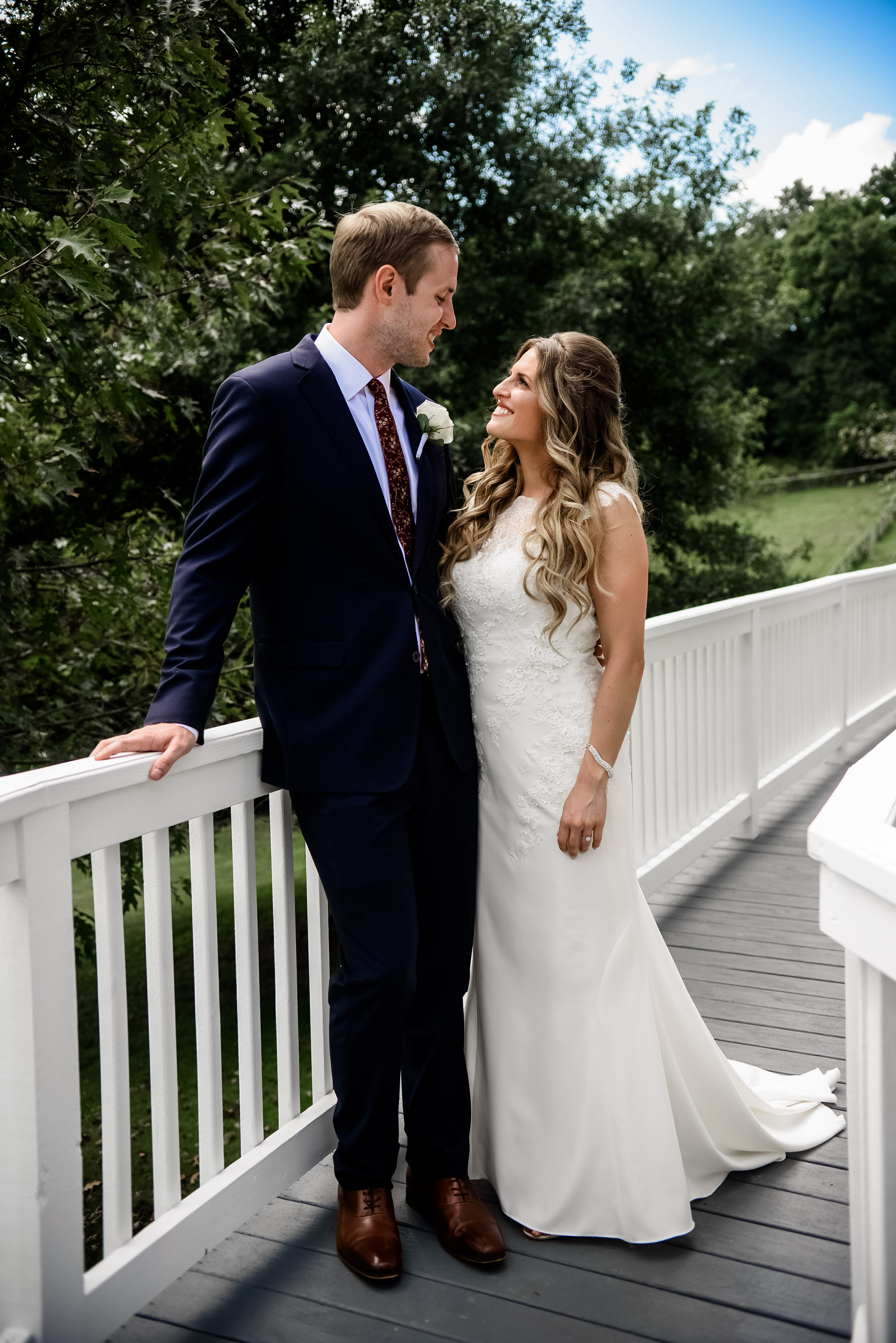 Bride and groom pose for outdoor wedding photos at Pittsburgh wedding planned by Exhale Events. Find more wedding inspiration at exhale-events.com!