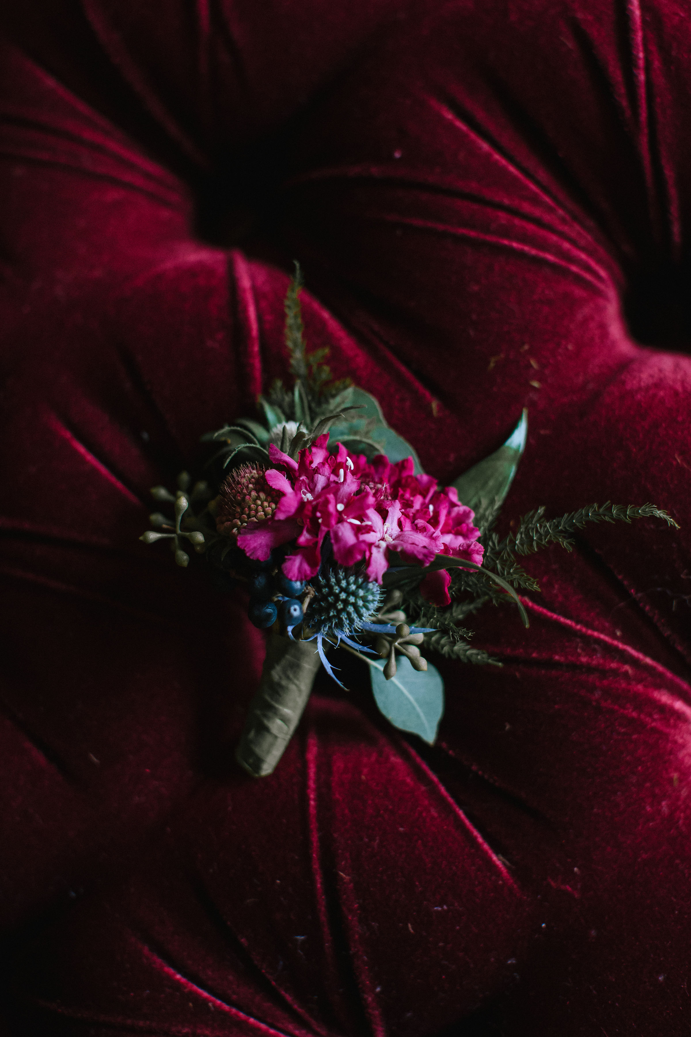 Groom and groomsmen's pink boutonnieres for Pittsburgh wedding at Studio Slate planned by Exhale Events. Find more wedding inspiration at exhale-events.com!