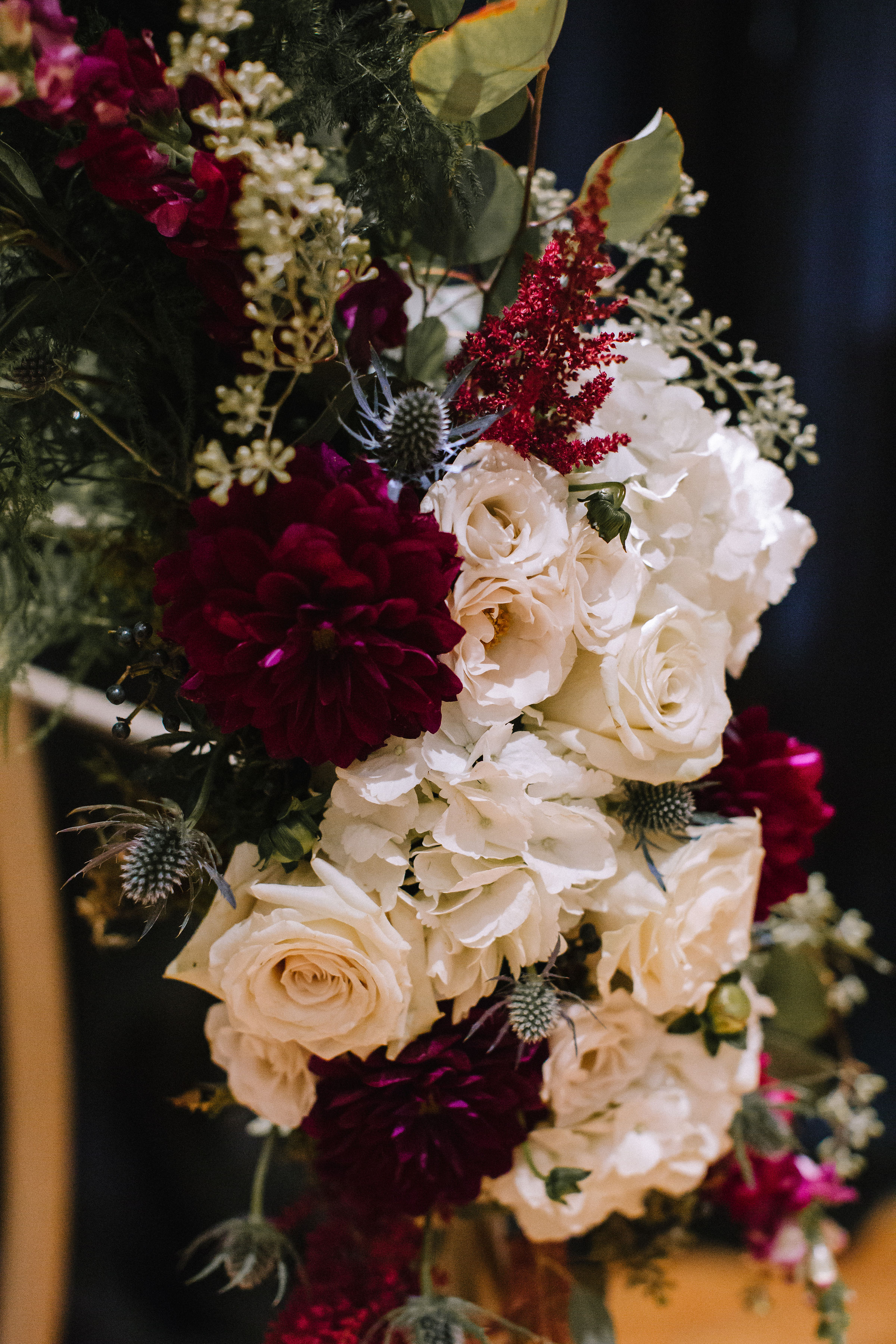 Wedding floral accents for Pittsburgh wedding at Studio Slate planned by Exhale Events. Find more wedding inspiration at exhale-events.com!