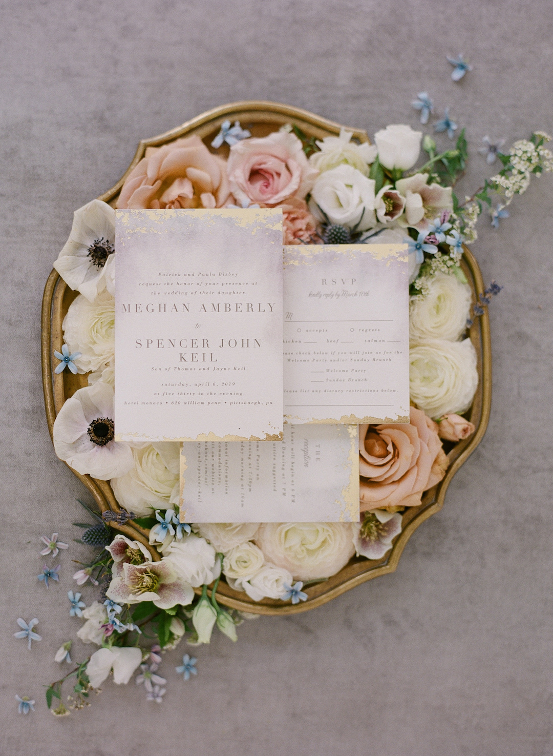 Elegant wedding invitation design for Pittsburgh wedding at Hotel Monaco planned by Exhale Events. Find more modern wedding ideas at exhale-events.com!