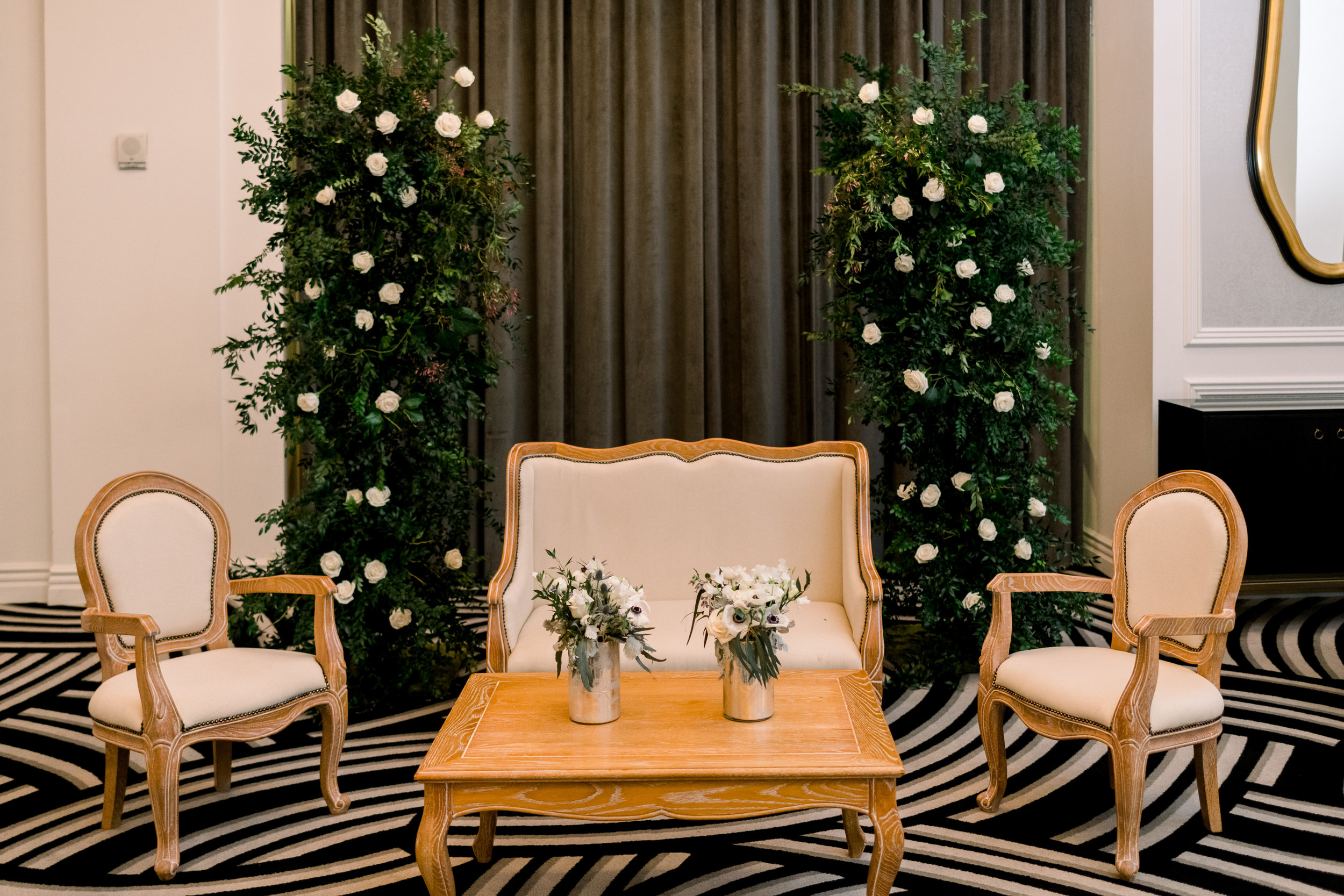 Wedding reception decor for Pittsburgh wedding at Hotel Monaco planned by Exhale Events. Find more modern wedding ideas at exhale-events.com!