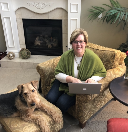 My beloved Airedale Terrier, Griff, loves to help me when I blog! 