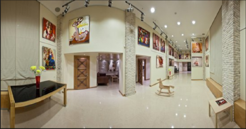 Typical gallery of artwork at ArtPrize. 