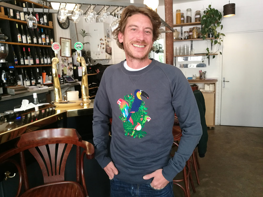Antonin Vachon, one of the three partners of the Pantins. With the Jungle sweatshirt © Musca