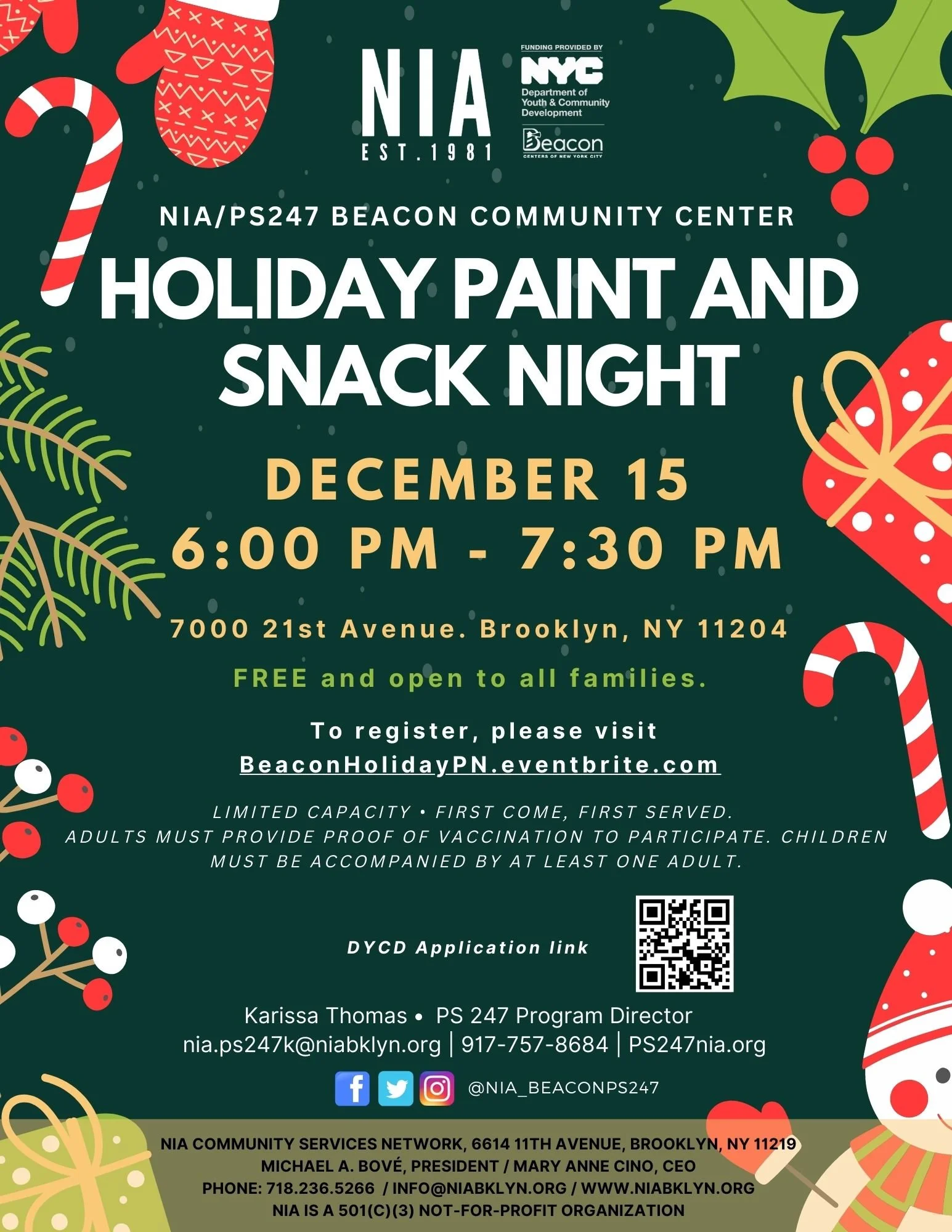 Holiday Paint &amp; Snack Night at NIA/PS 247 Beacon Community Center