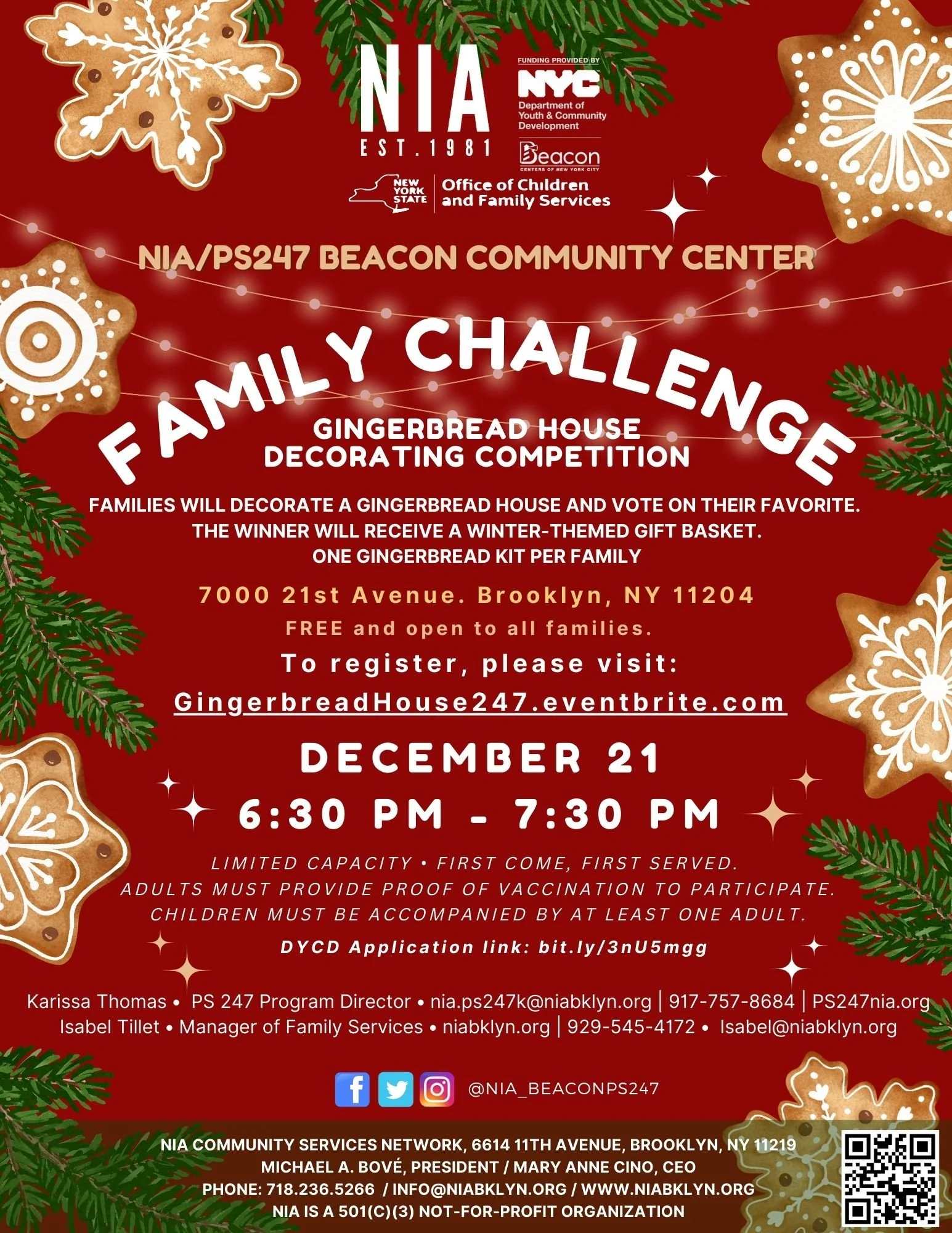 Family Challenge: Gingerbread House Decorating Competition at NIA/PS 247 Beacon Community Center