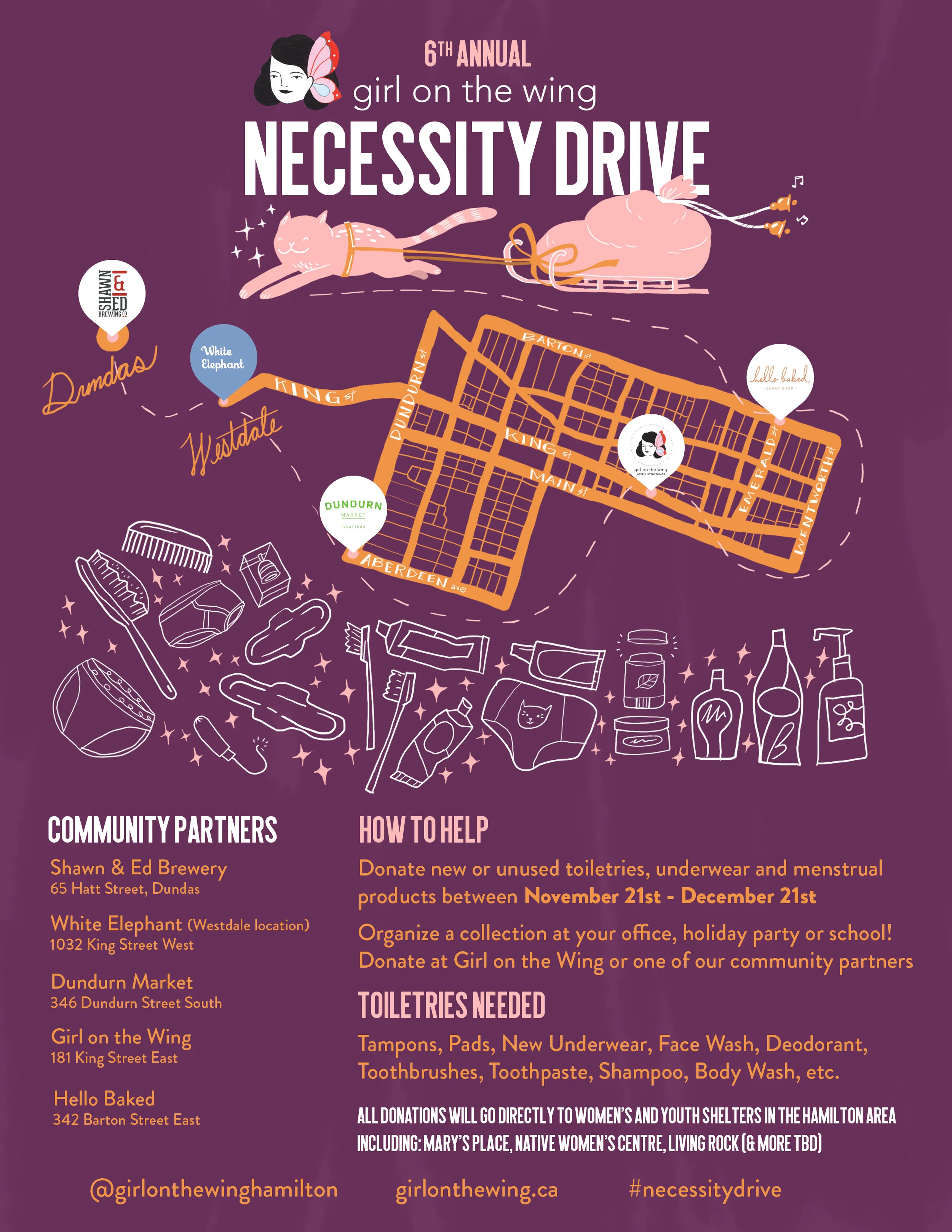Poster for Necessity Drive, an annual charity initiative organized by Hamilton boutique Girl on the Wing.