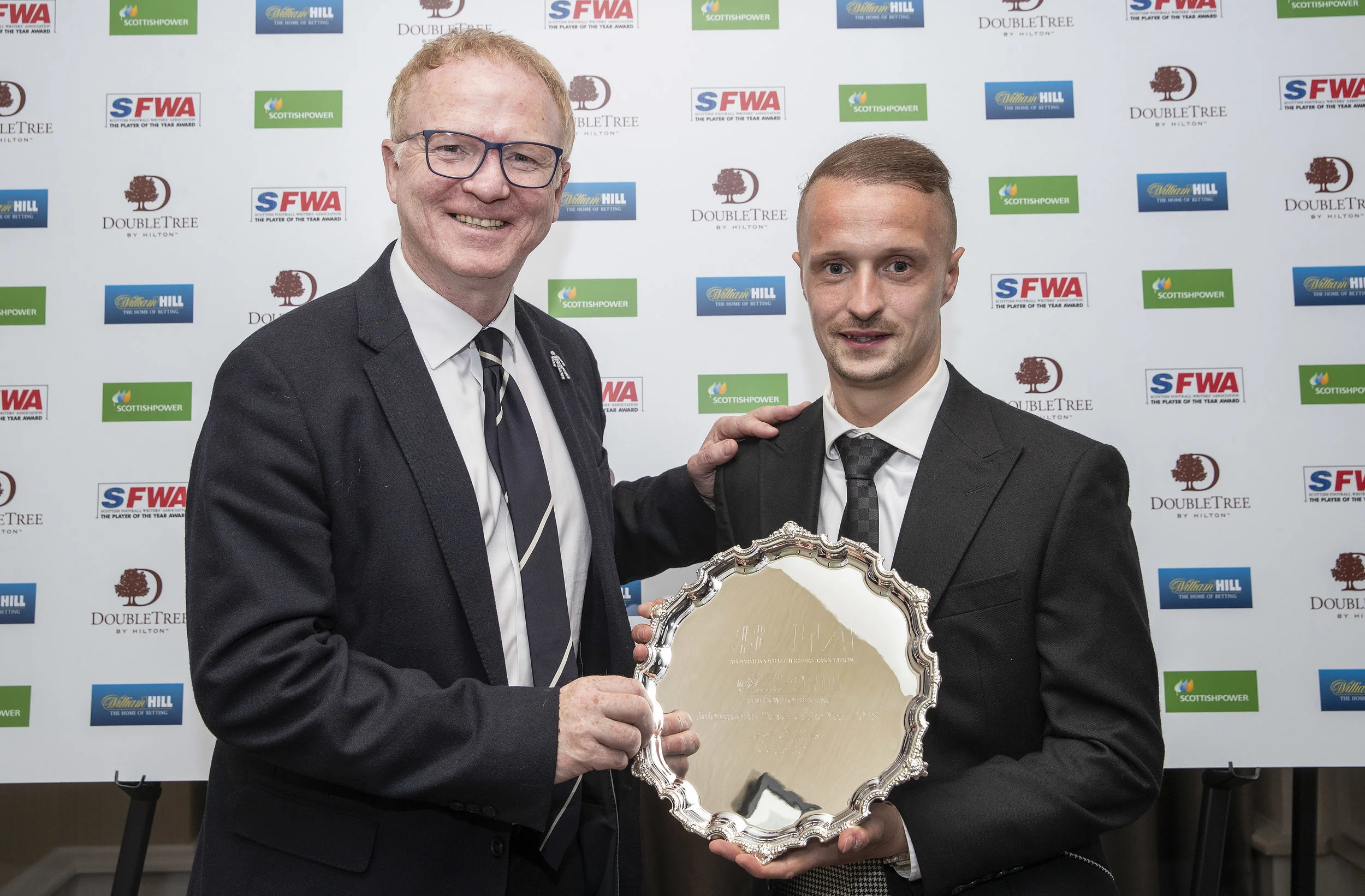 Scotland manager Alex McLeish presents Leigh Griffiths with the 2018 International Player of the Year award