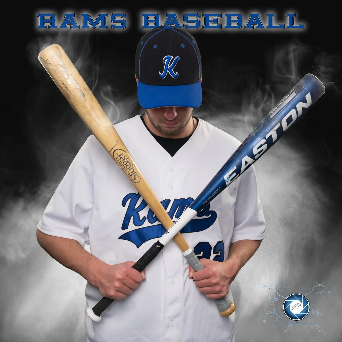 High School Senior Picture in the studio and then composited with fog and smoke. Sports Pictures to the next level.