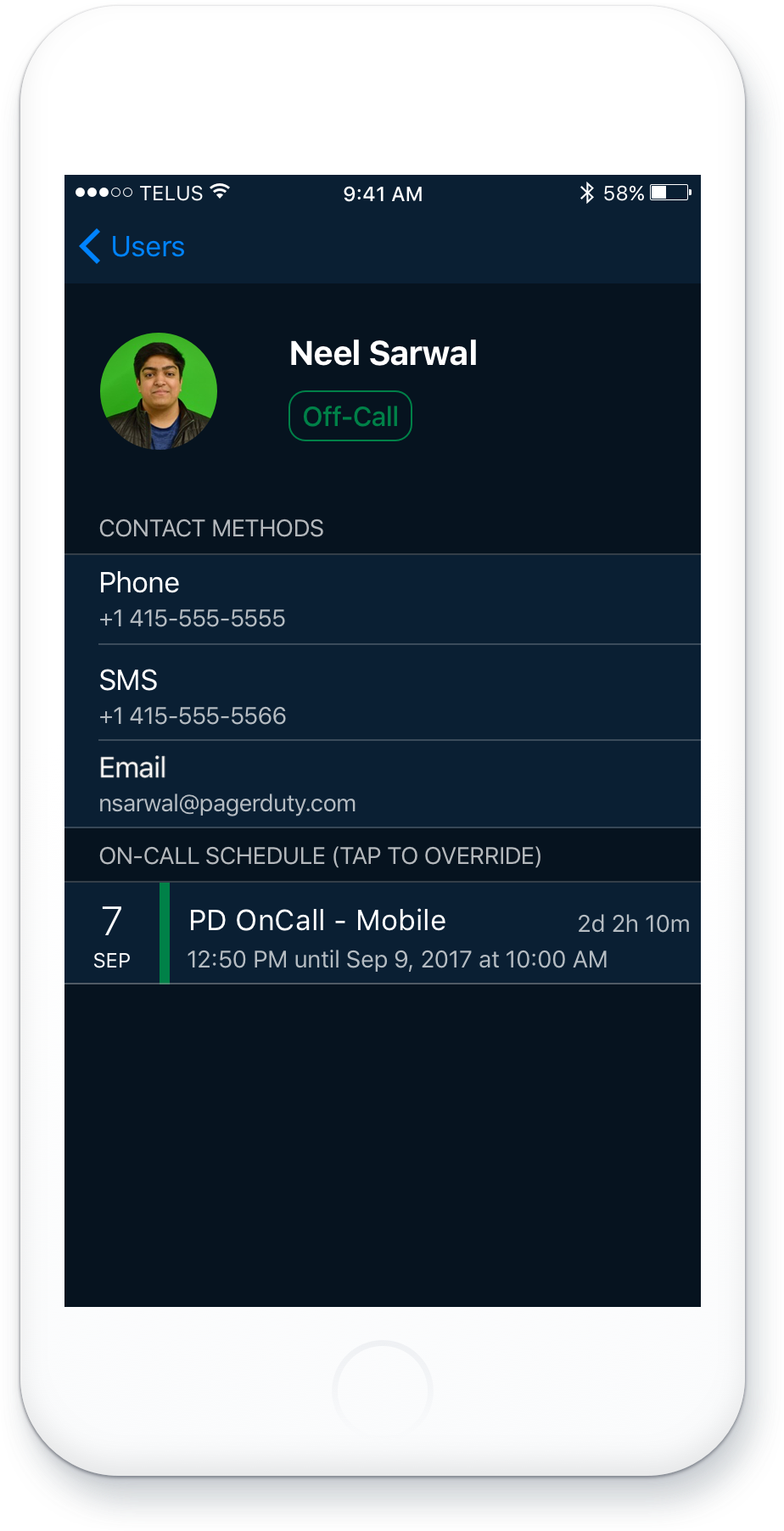 User off-call screen - updated design