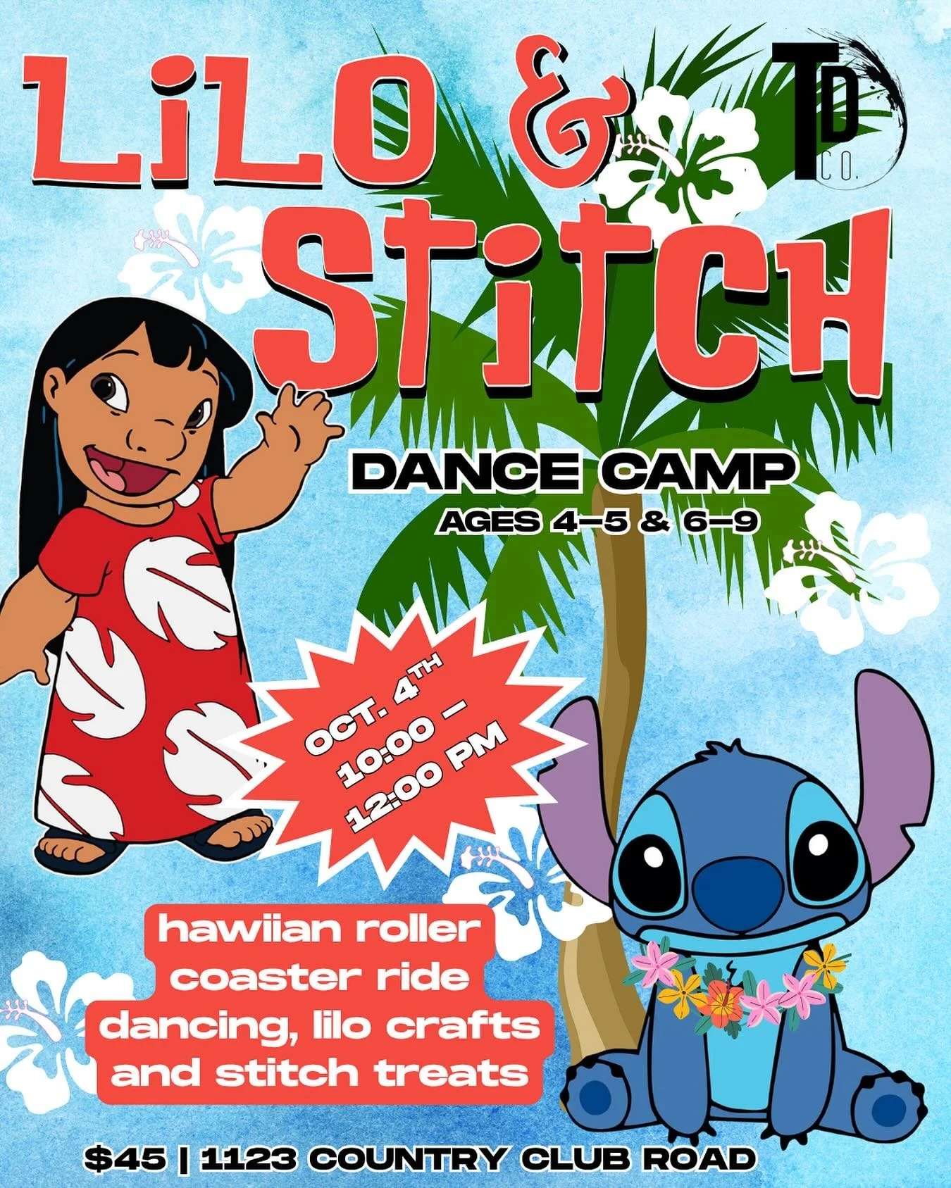 Lilo &amp; Stitch Camp is coming up on October 4th from 10:00-12:00pm 🌺

Sign up today for lots of dancing, crafts and treats! 

Visit our website to register or click the link in our bio to sign up ✅

$45 a dancer | 1123 Country Club Road Indianapo
