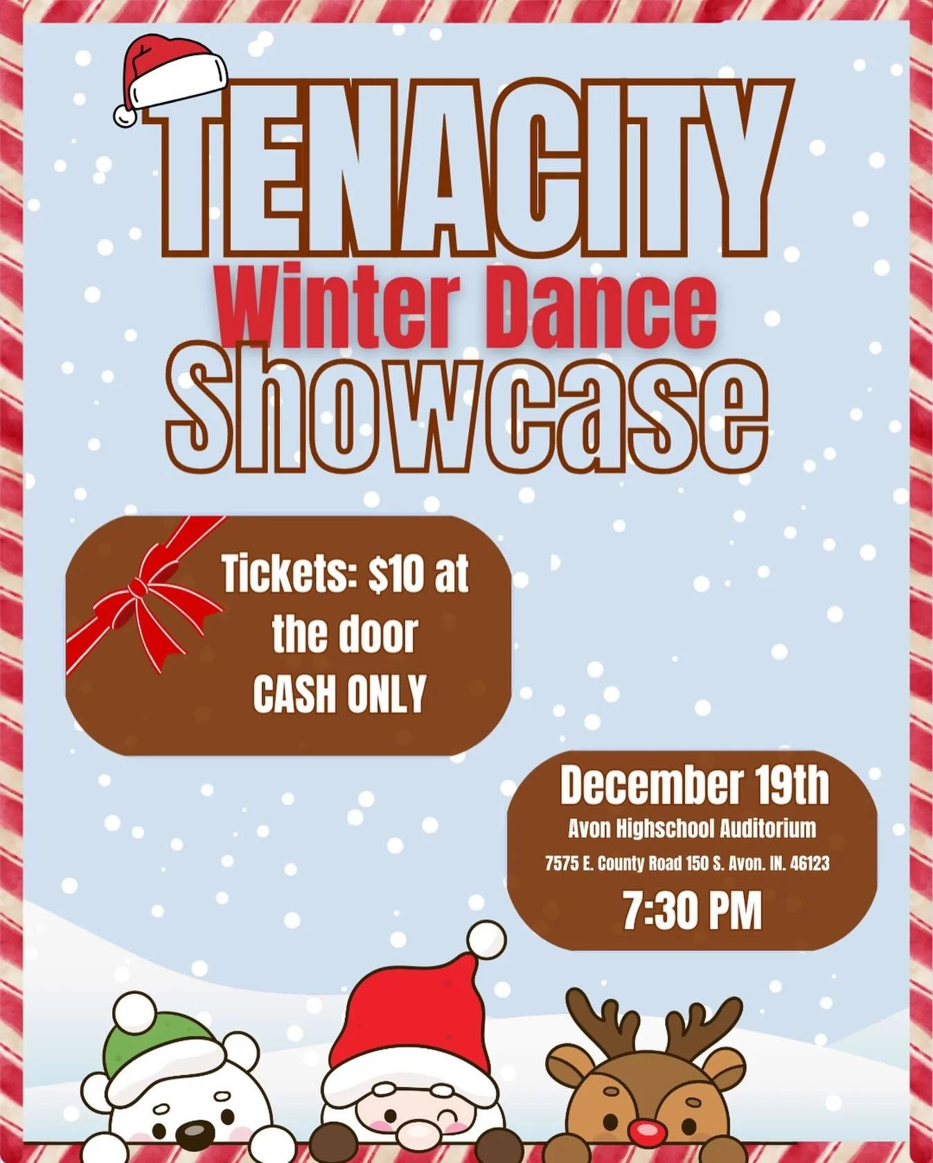 Looking to get in the holiday spirit?

Check out our winter showcase tomorrow night at AHS at 7:30 PM!  You won&rsquo;t want to miss this night of student choreography, holiday dances, and more 🎄🎅🏼✨

Tickets are $10 cash only at the door