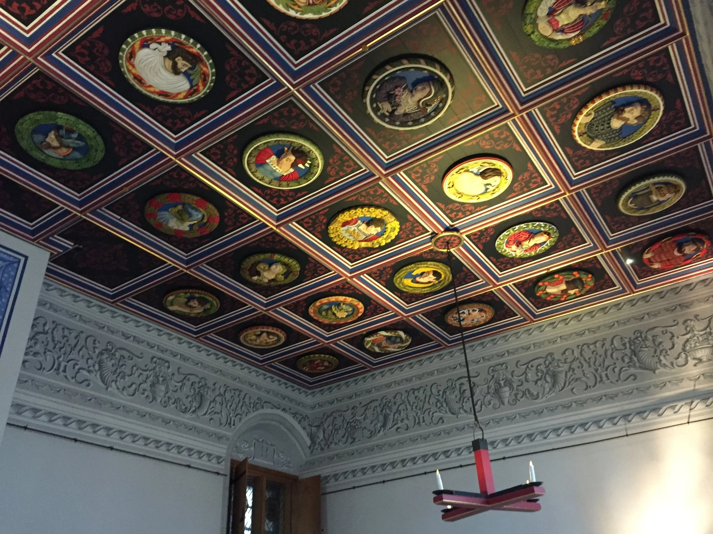 Interior room of Sterling.  The medallions on the ceiling have been removed to be studied.