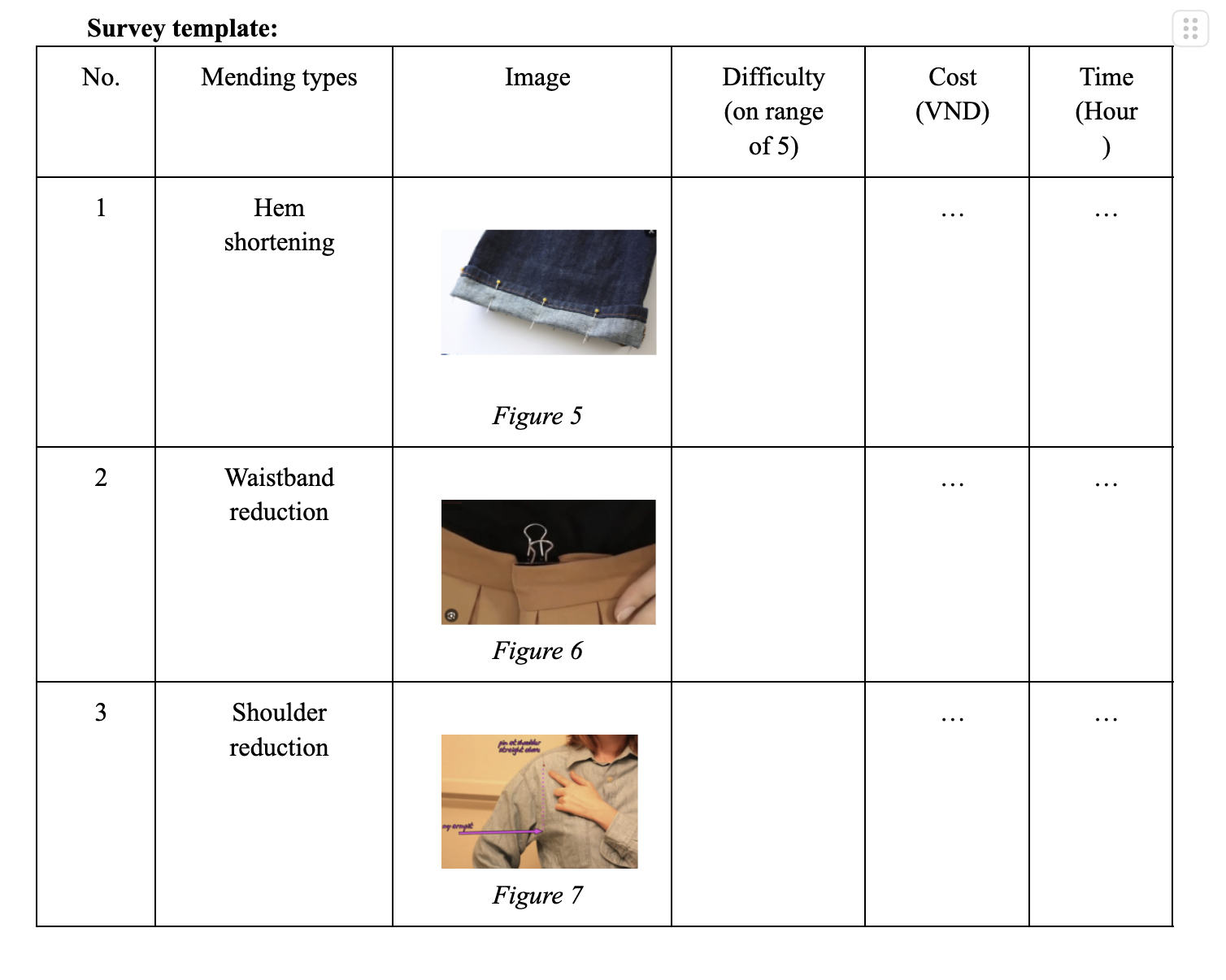 A table shows a survey template.