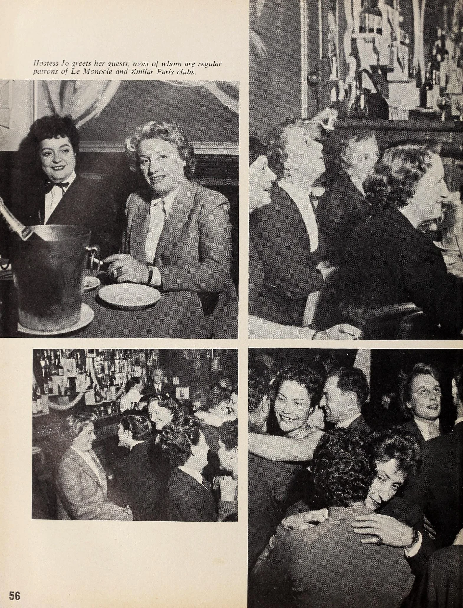 Suited figures, many of whom have short hair, smoking and/or drinking inside of the lesbian club Le Monocle.