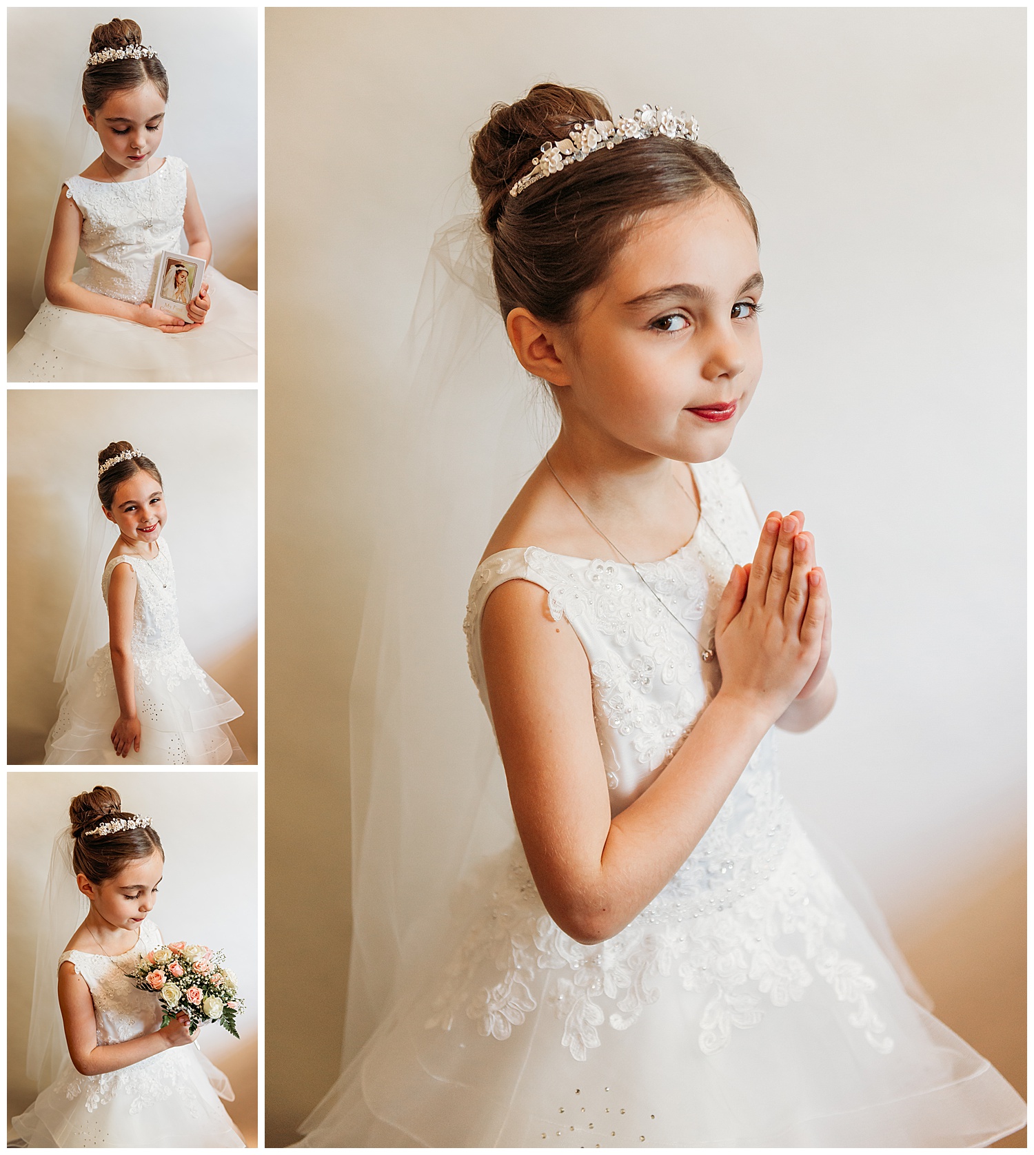 First Communion Veil with Satin Flowers and Beads T-20 – Mollys Hanger