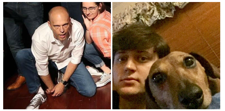 On the Left: Grant insisting he feels fine and he’ll shake off this case of rabies in a day. On the Right: Jay being photobombed by some human in the back.