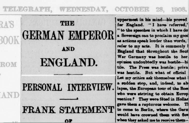 If you Will helm your own demise... The Kaiser's disastrous Telegrpah interview sank what little remained of his international standing. 