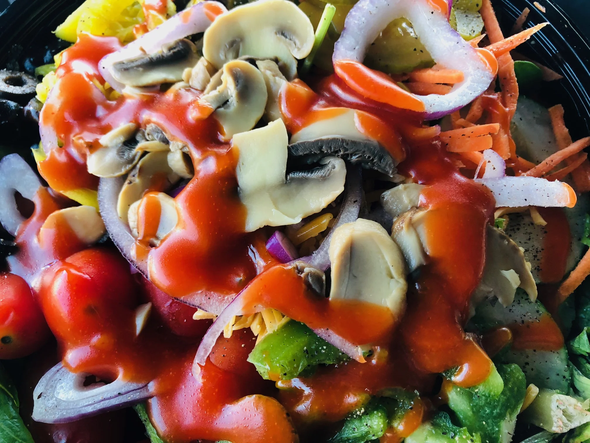 This salad clocked in at 570 calories. It was pretty damn good.