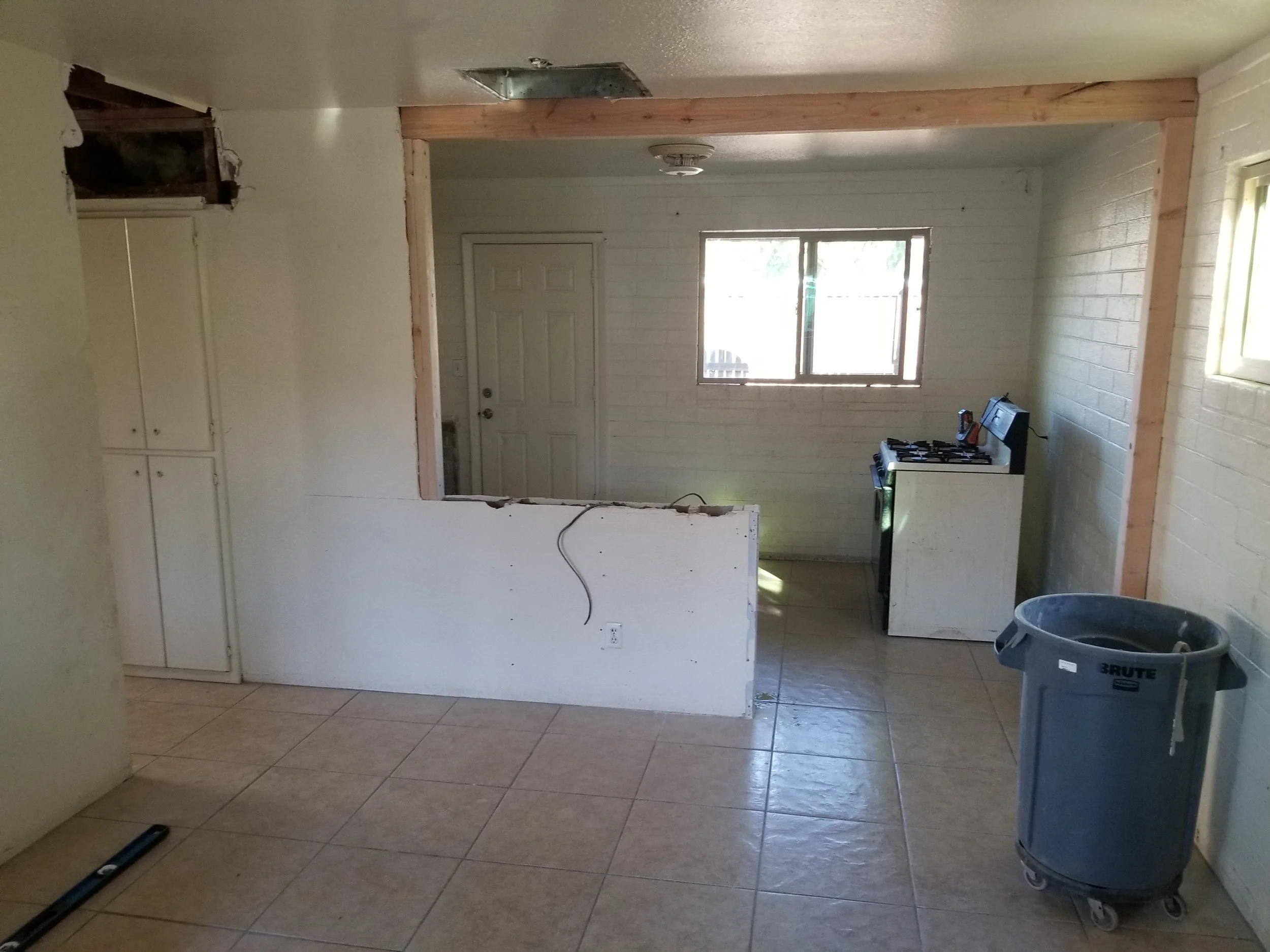 Beam installed for kitchen and living room