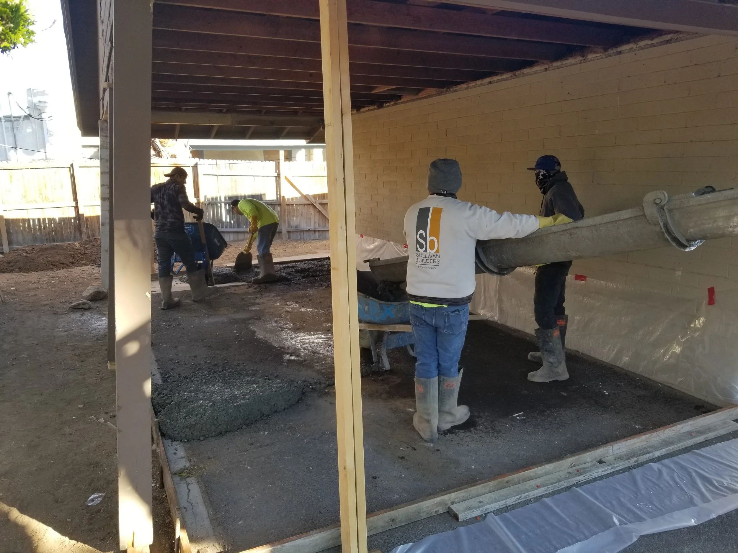 Pouring the concrete for new bedrooms 2 & 3