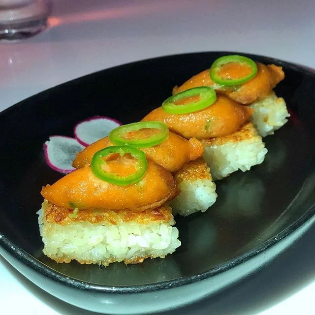 crispy rice |🐟| miami spice now available @katsuyabysbe | #themiamimenu #katsuya