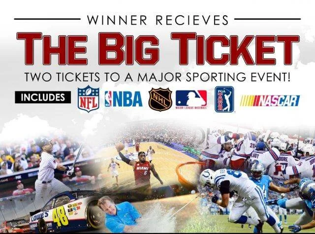 VIP Ticket** “Guaranteed Winner”2 chances for (2) tickets to a professional sporting event (NBA, NFL, MLB, NHL, NASCAR or PGA) or concerts in their area.