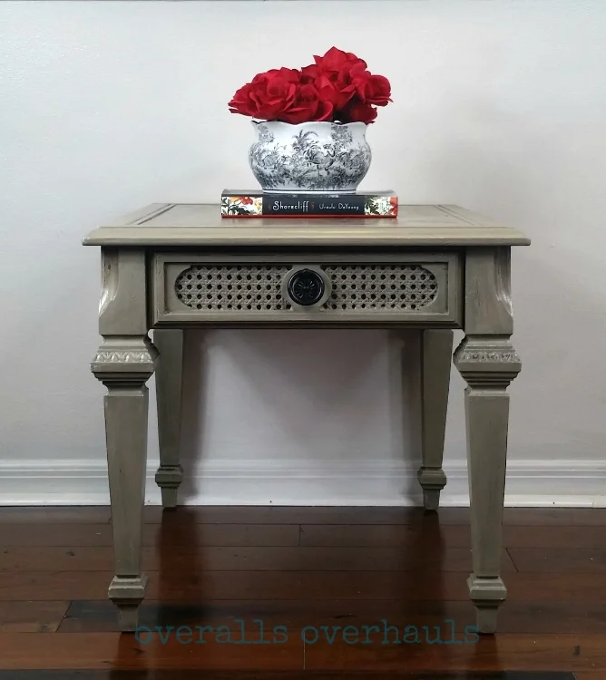 This is the last piece of my old inventory available. It's a sweet, sweet end table made by Mersman. There is cabbage rose detail on the table top. It's one of those pieces you'll never regret buying and will keep forever. 