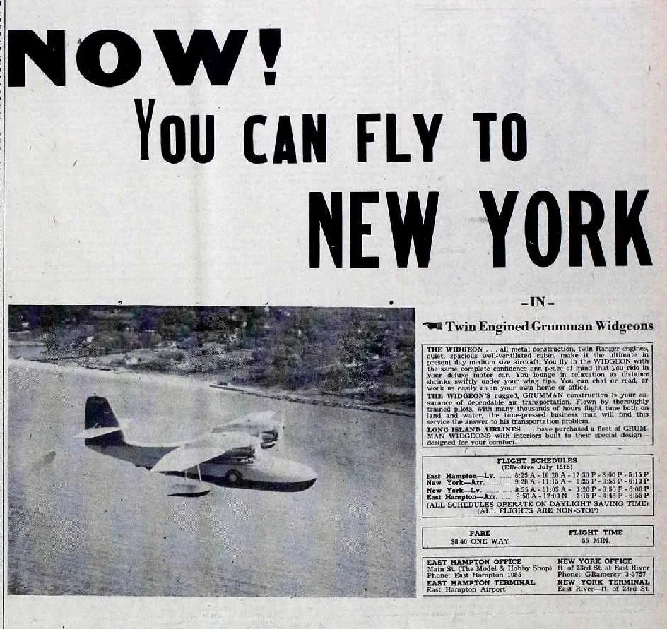 Seaplane flights from New York to East Hampton in 1946