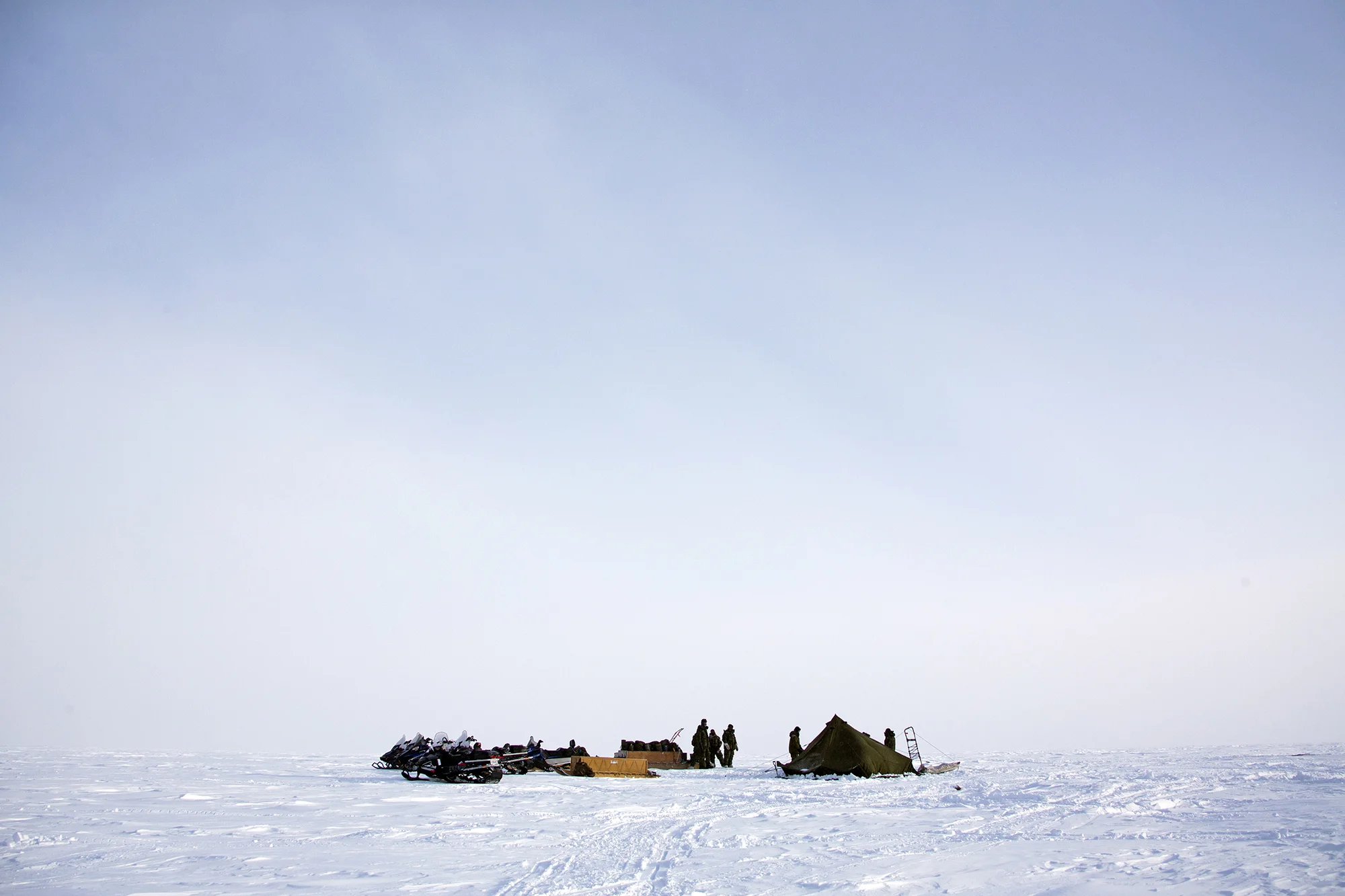 A Canadian military camp in the high arctic while on patrol, Hall Lake, Nunavut, Canada. 