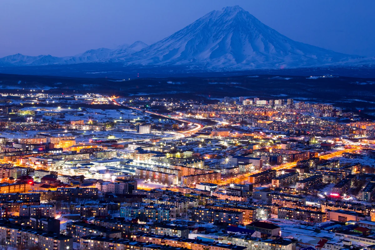A post-sunset view over Petropavlovsk-Kamchatsky, Kamchatka, Russia. Photo: Matt Reichel.