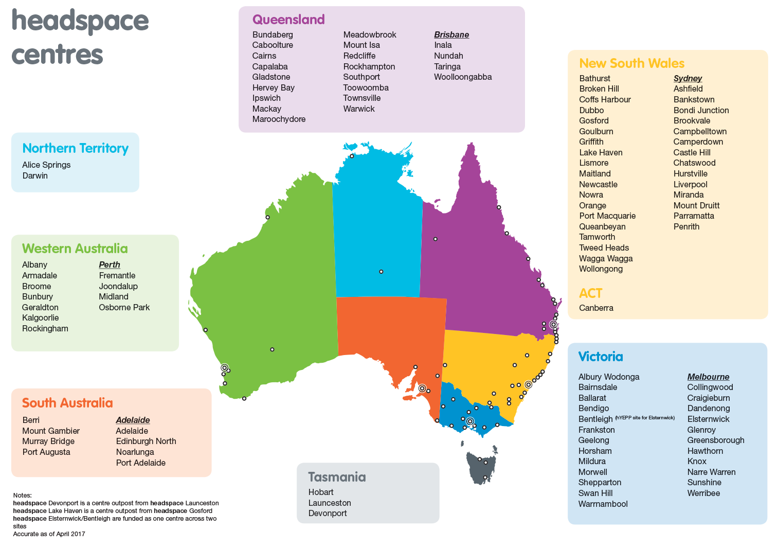 Map of headspace centres nationally. (image from  headspace.org.au )&nbsp;