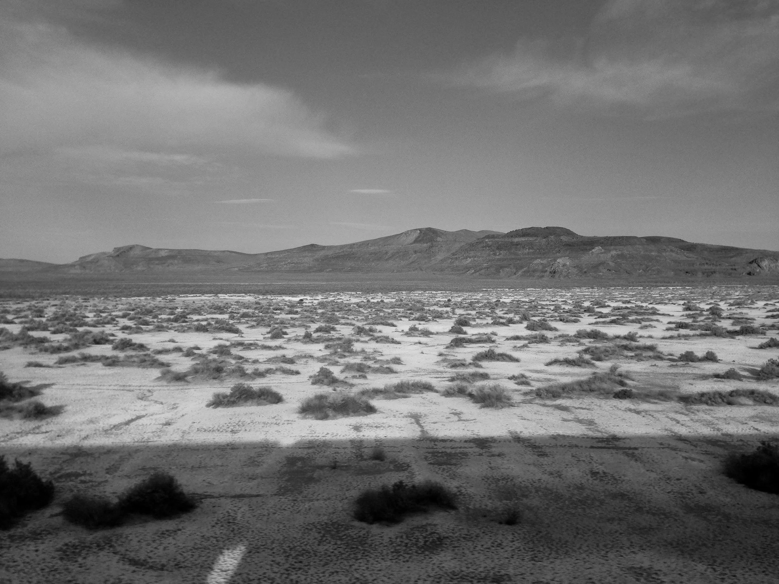 Morning shadows cast by the train in the Nevada desert. 