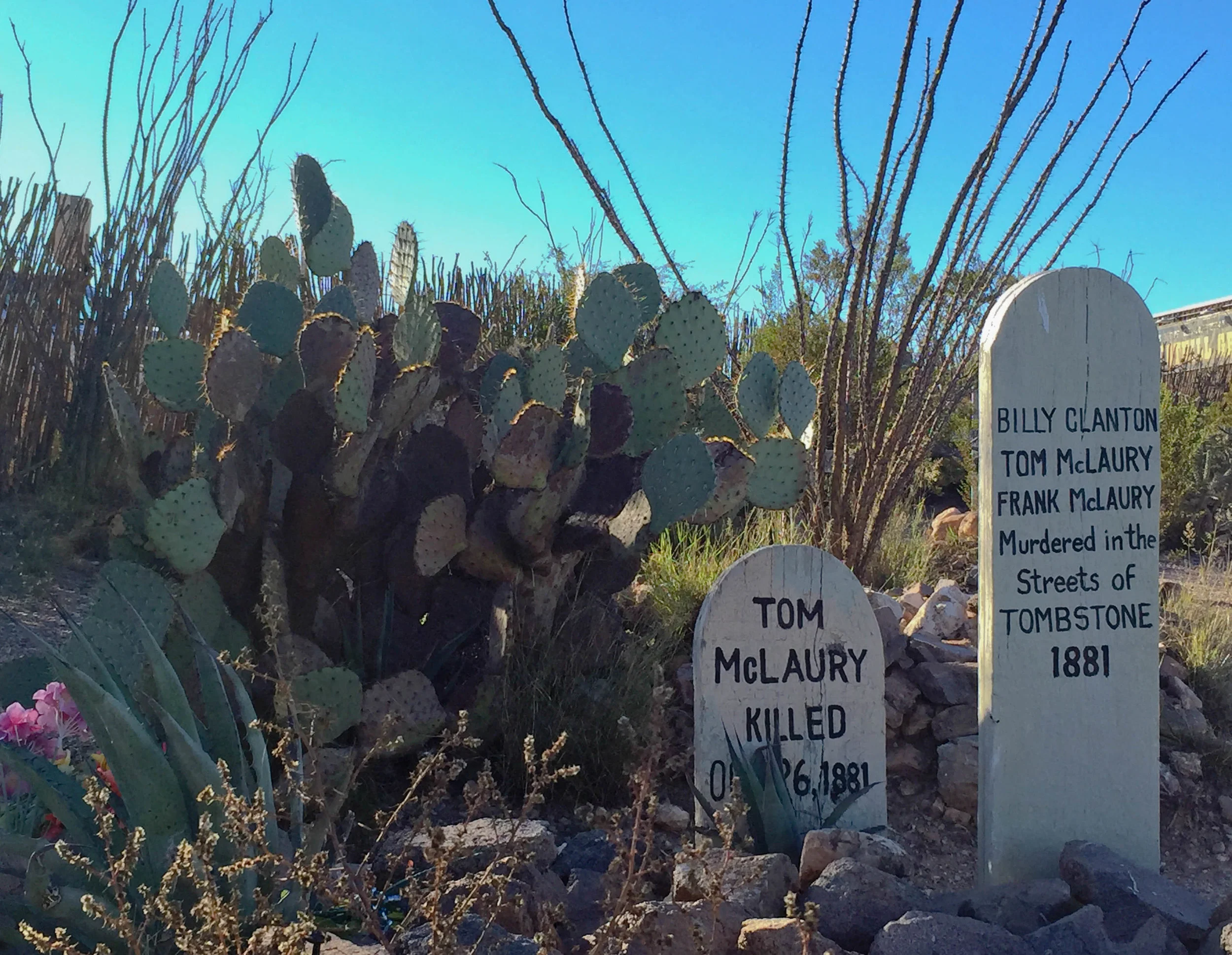  A tombstone at Boot Hill Cemetery in Tombstone, Arizona. 
