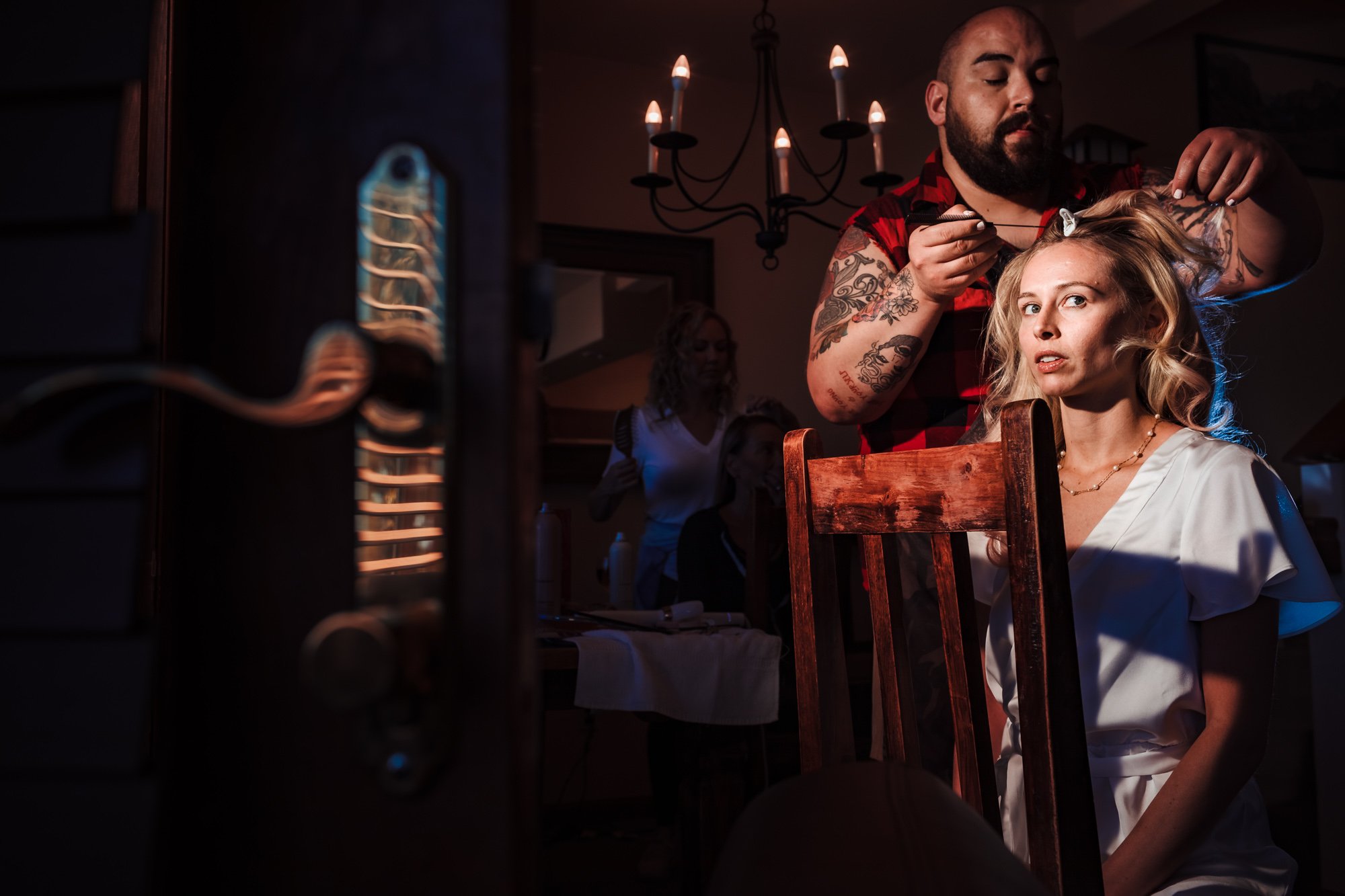 Bride Getting Hair done dramatic