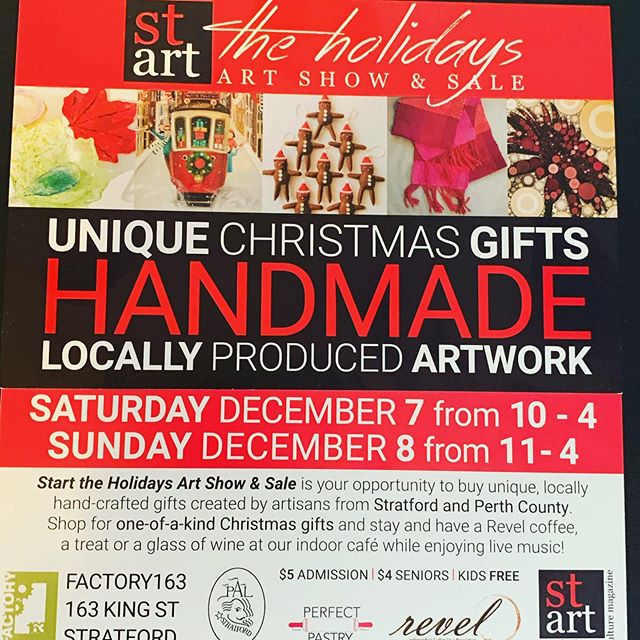 I&rsquo;ll have new scarves,some quilts and - new this year - some bags and cards.  See you there!!! #starttheholidays #stratfordon #stratfordontario #fibreart