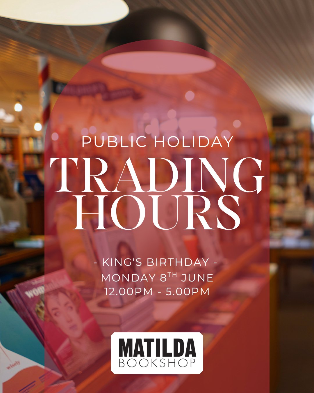 ❤ KING'S BIRTHDAY OPENING HOURS ❤

We are open this long weekend! 

Saturday 9-5pm 
Sunday 11-5pm
Monday 12-5pm

❤❤❤
