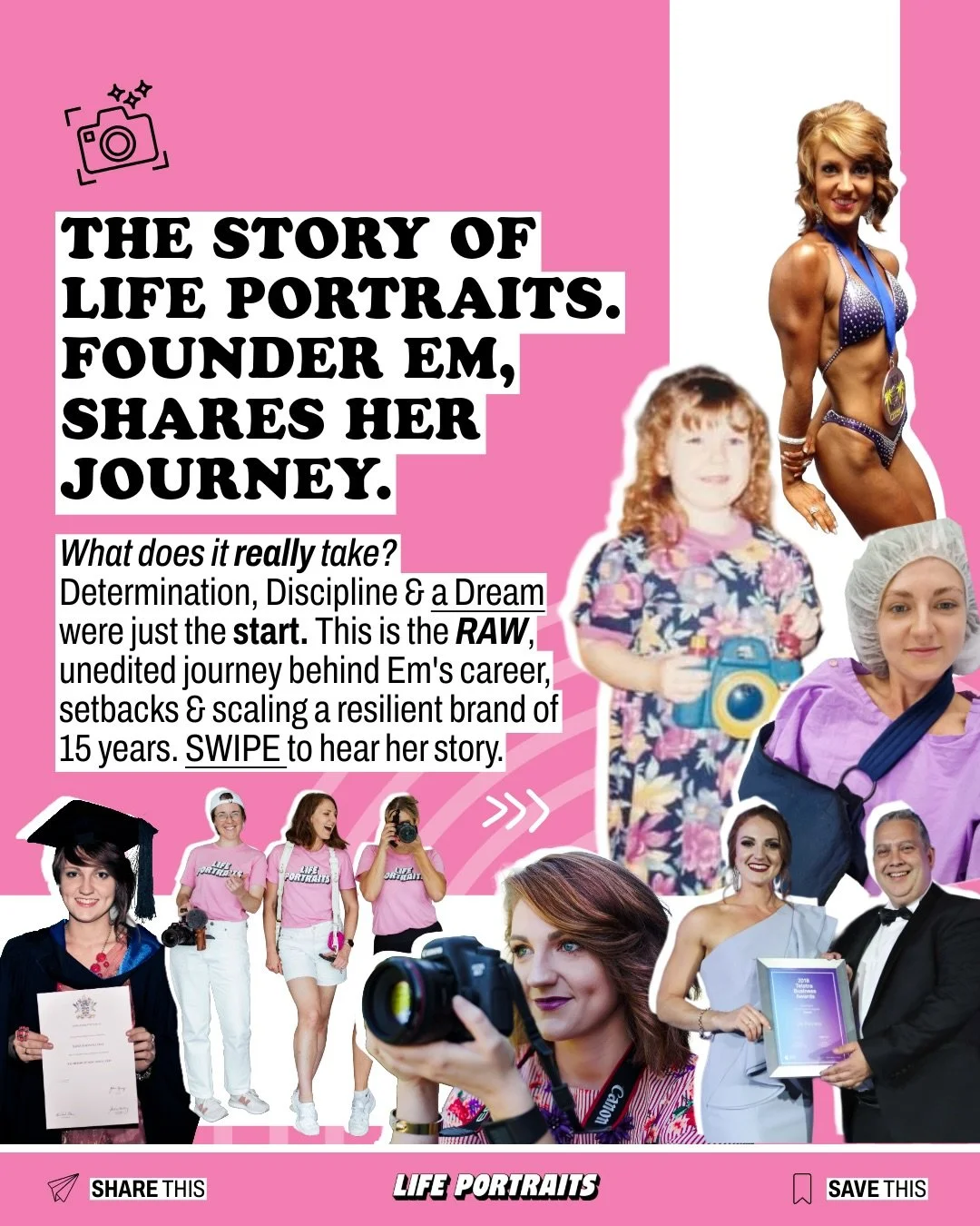 📖 THE STORY OF LIFE PORTRAITS: I DIDN&rsquo;T JUST BUILD A BUSINESS. I BUILT MYSELF 💖📸✨⁠
⁠
You see the polished photos &amp; the resilient brand, but this carousel is the raw journey of the last 15 years.⁠
⁠
It&rsquo;s the story of the country gir