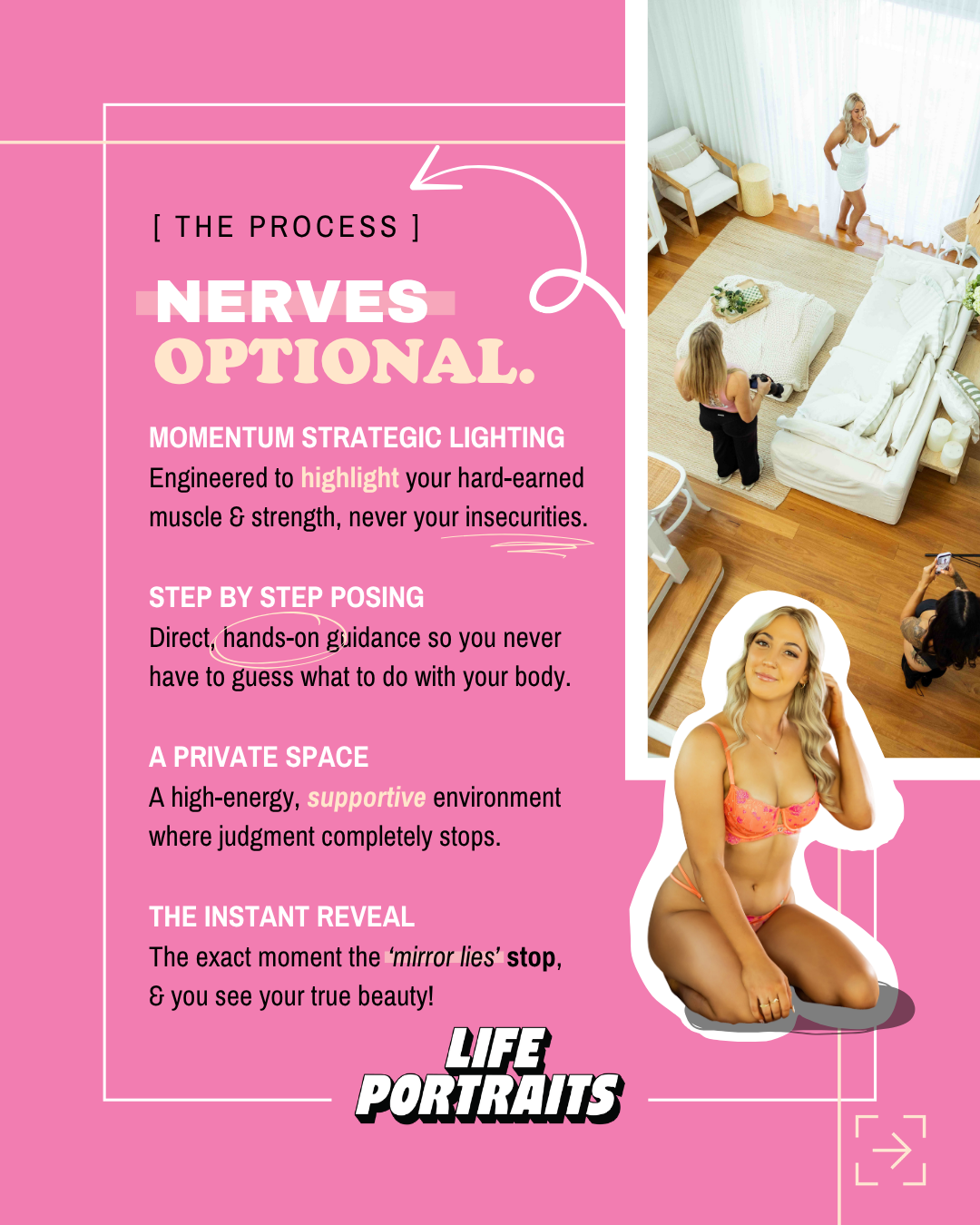 Brisbane fitness photography client nervous before photoshoot, Life Portraits