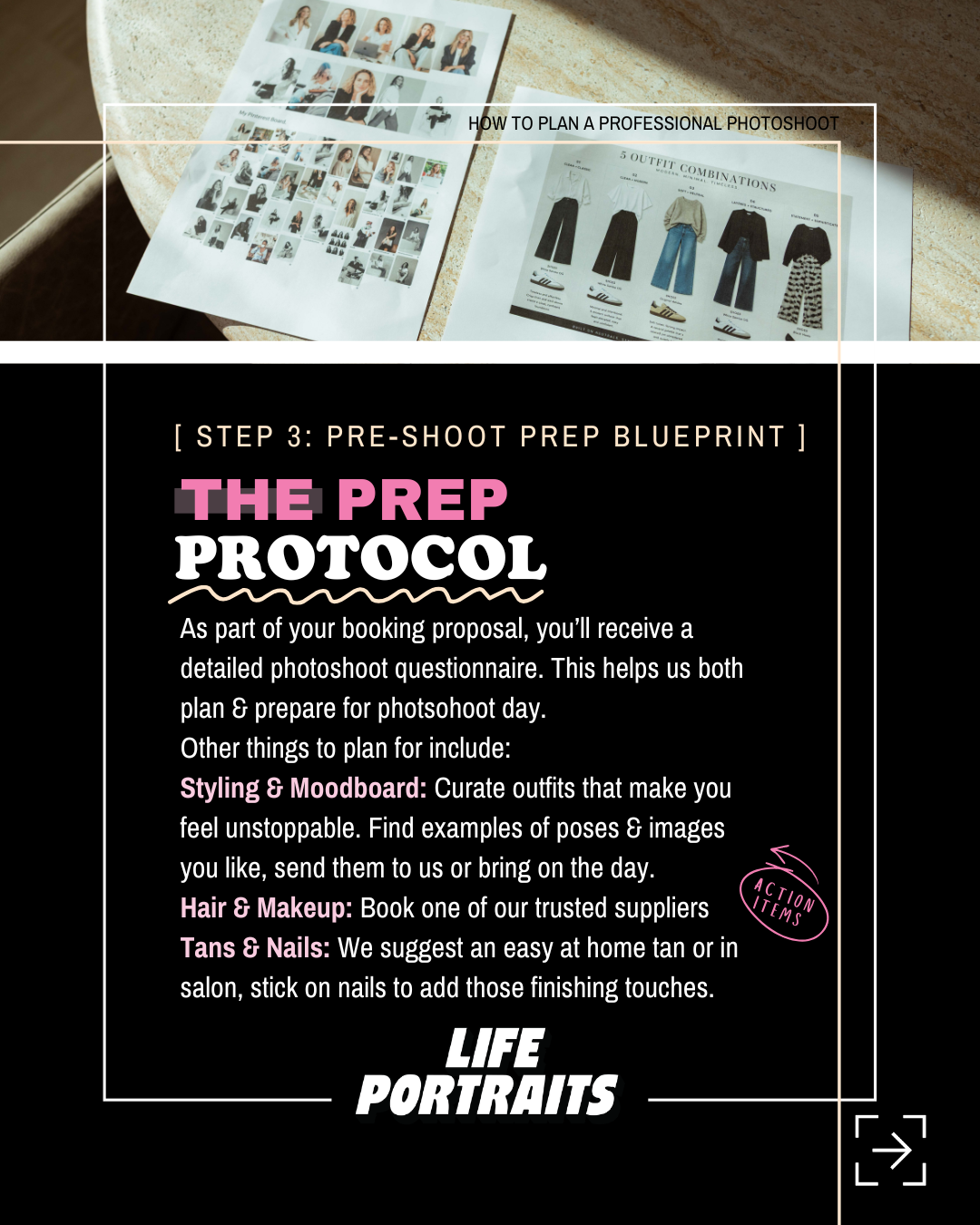 Step 3 of the Brisbane photoshoot planning guide — the prep protocol, Life Portraits