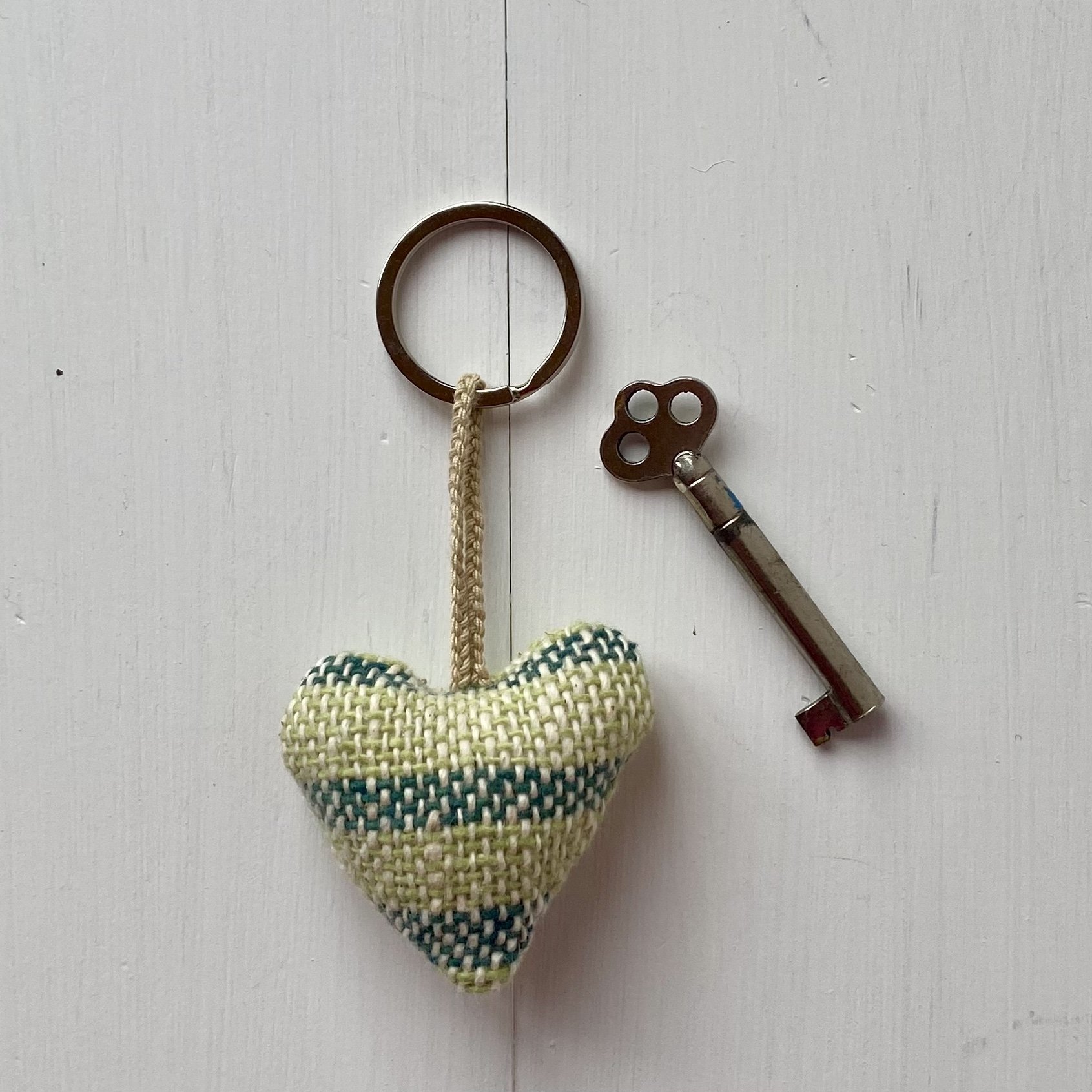 Green Keyring Heart ethical cotton handmade Loom Designs.jpg