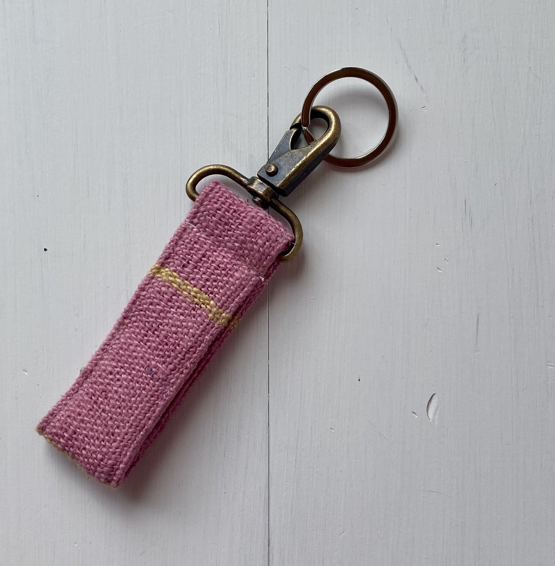 Pink Keyring Fob cotton handmade ethical Loom Designs.jpg