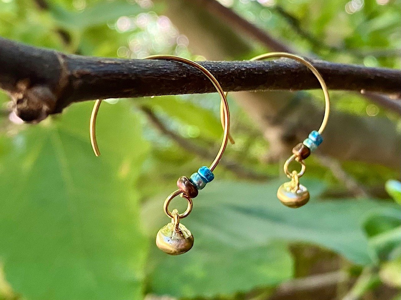 Brass Bullet Drop Earrings Aqua / Turquoise